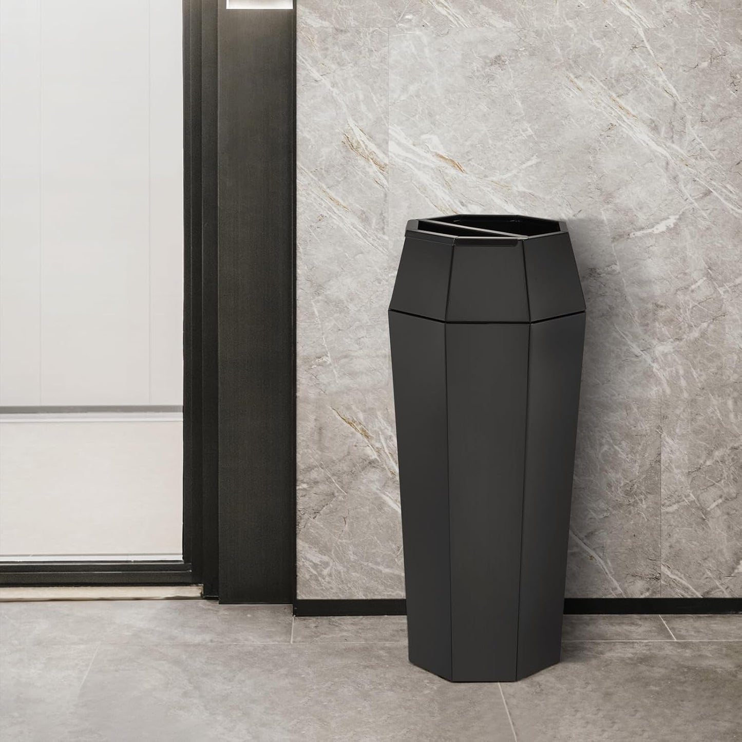 Dyna-Living Commercial Heavy-Duty Trash Cans Outdoor Garbage Can with Lid Large Trash Cans with Inside Cabinet for Patio, Black Stainless Steel Garbage Can Commercial Indoor Trash Bin for Lobby