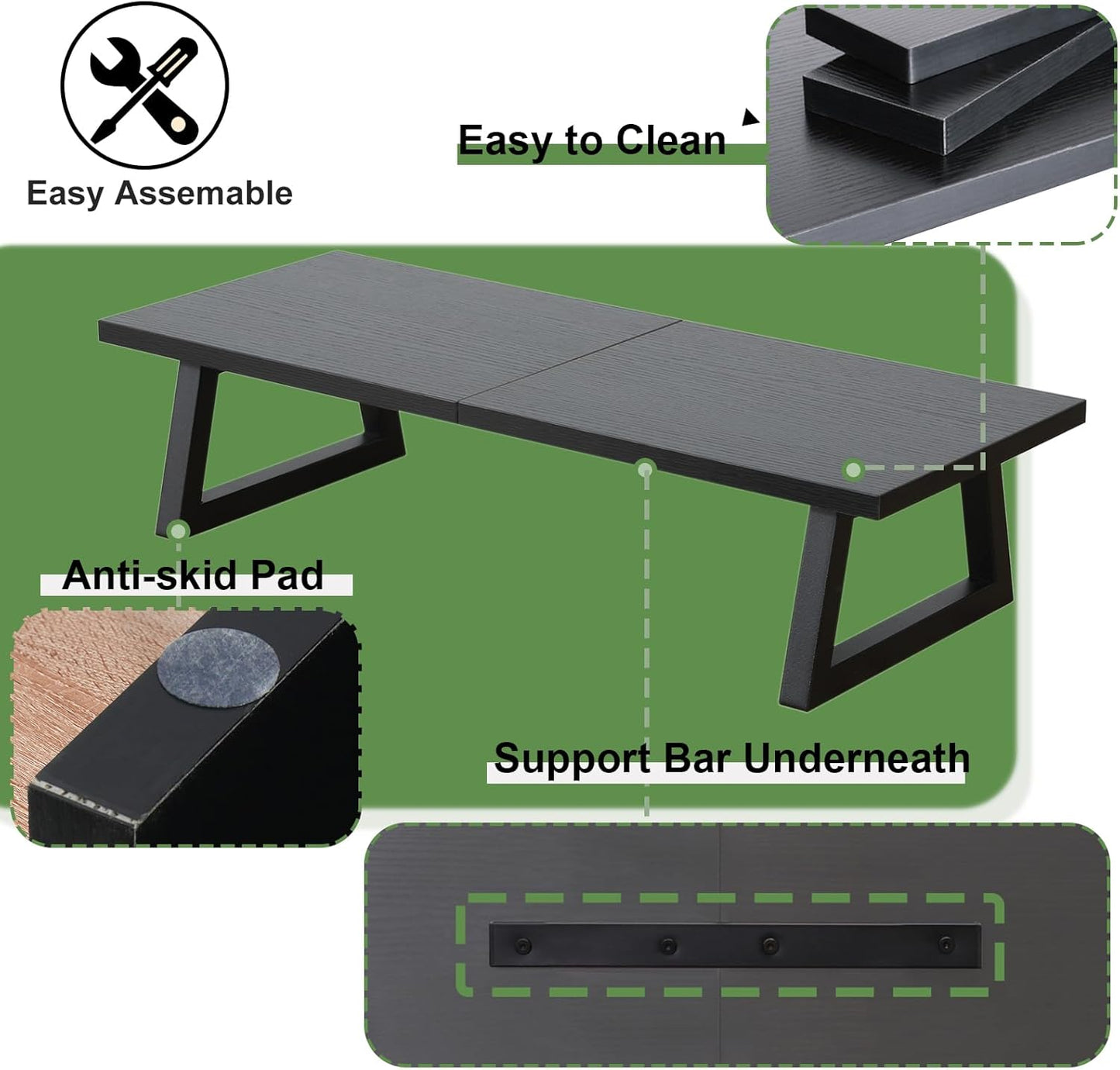 TEAMIX 24 inch Monitor Stand Riser, Black Wood & Steel Computer Monitor Stand with Storage, Laptop, PC, Printer Stand Riser for Desktop Office Desk Organizers