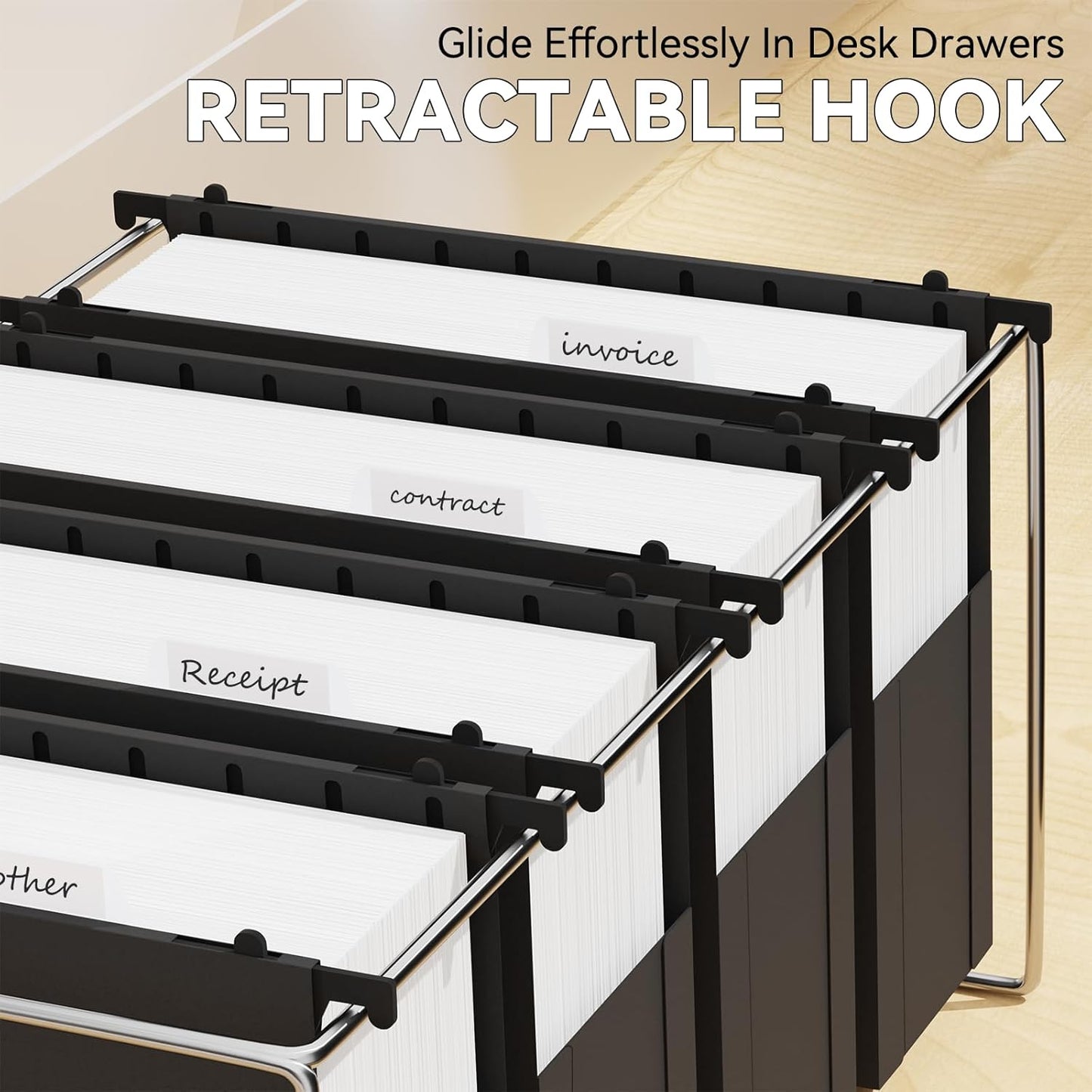 Plastic Extra Capacity Hanging File Folder Letter Size,6 Pack Heavy Duty 3" Expanding Accordian Pocket,Expandable Large Hanging Folders,Sturdy Hanging Organizer for Bulky Files-Black