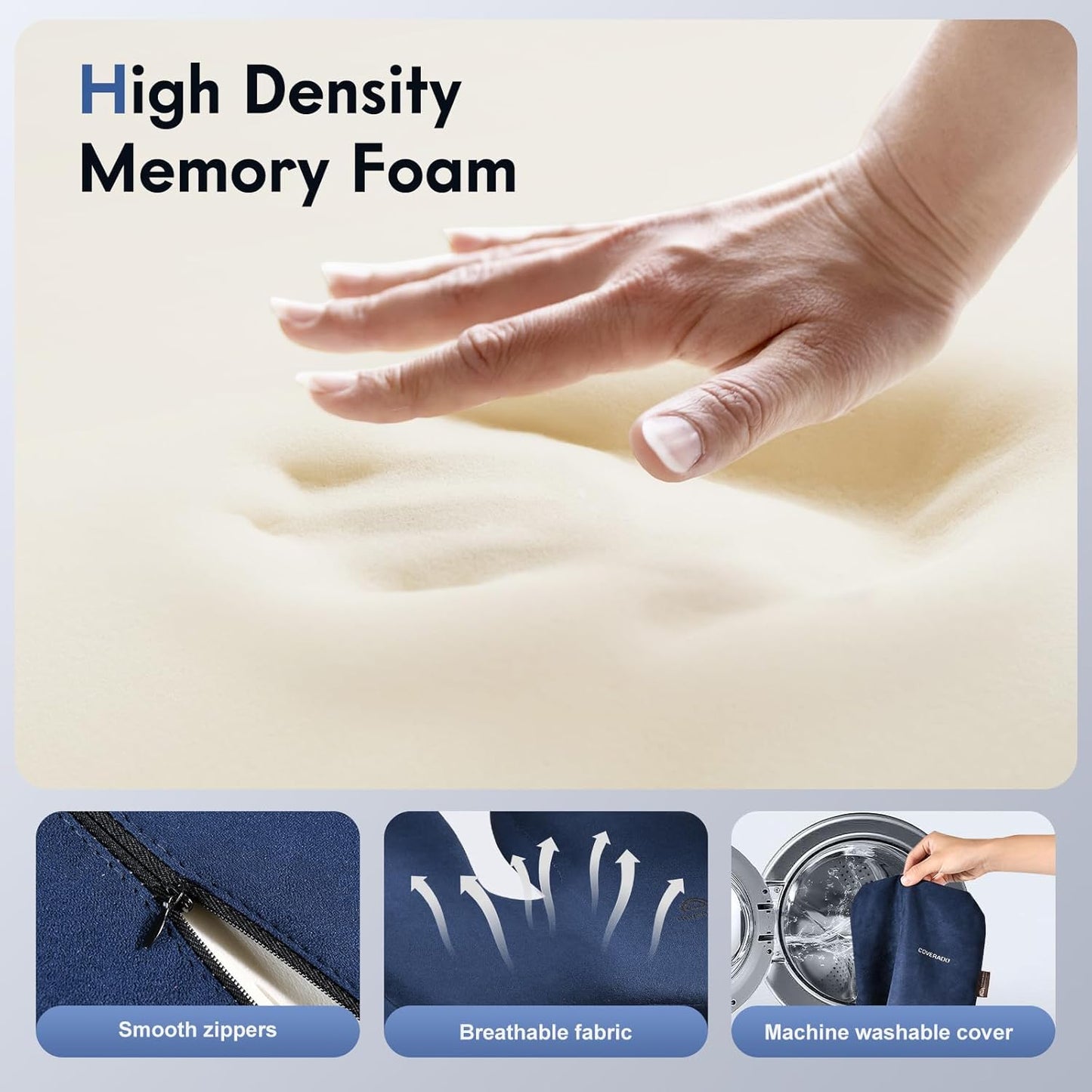 Coverado Memory Foam Car Seat Cushion and Lumbar Support Pillow for Car, Ergonomic Office Chair Cushion for Lower Back Pain Relief, Breathable & Non-Slip for Car, Home, and Office Use, Blue