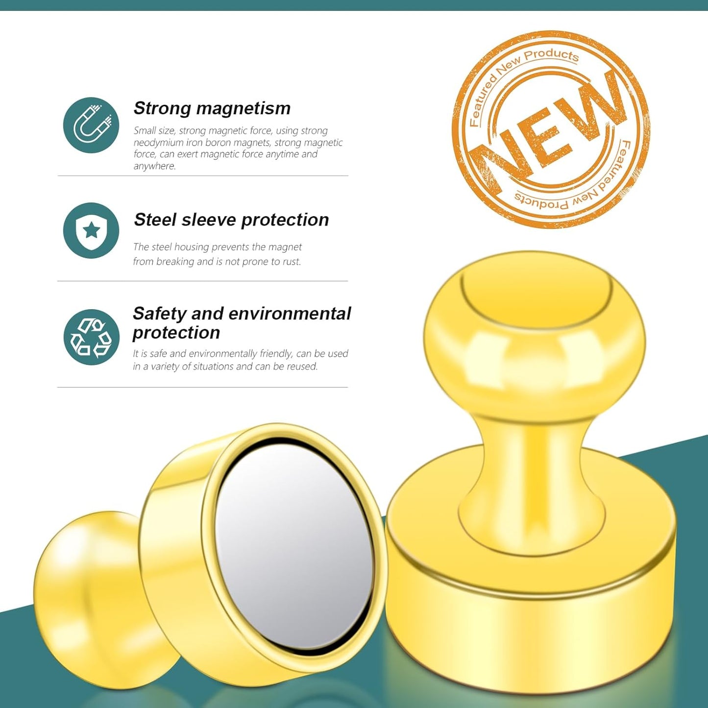 22 Pack Fridge Magnets Strong Magnets for Whiteboard, Push Pin Refrigerator Magnet Small Strong Rare Earth Magnets Neodymium Magnet for Office, Classroom, Kitchen, Home, Gold