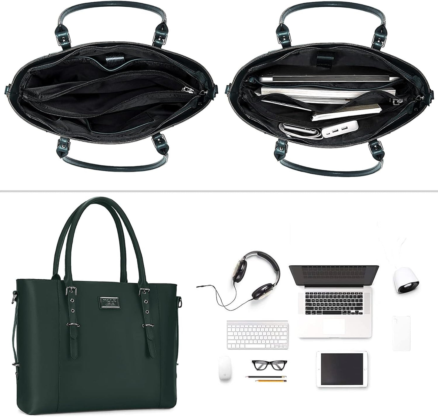 MOSISO PU Leather Laptop Tote Bag for Women, Waterproof Large Capacity Business Work Briefcase Shoulder Laptop Bag