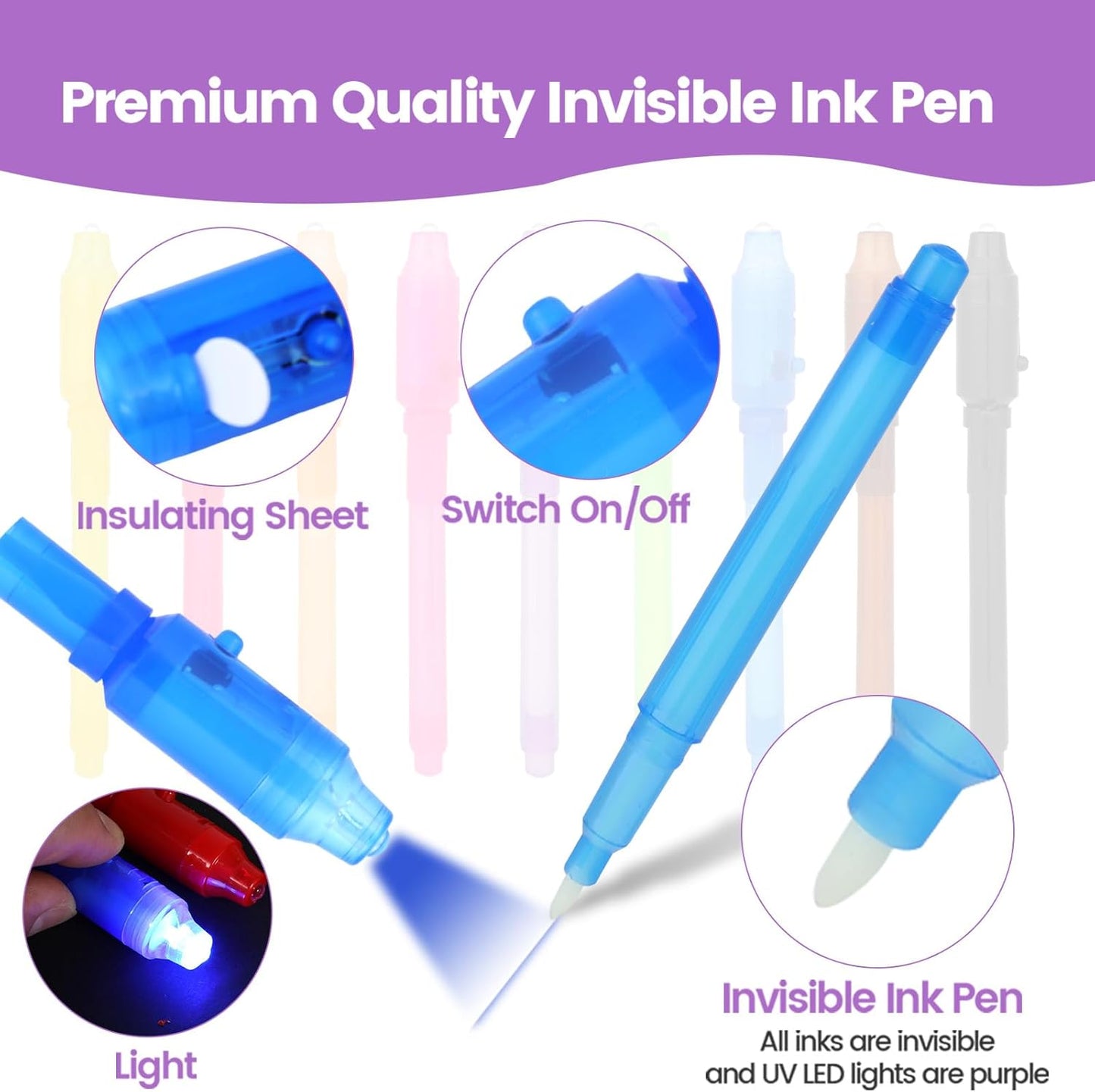 Invisible Ink Pens with UV Light, 36 Pcs Spy Pens for Kids, Party Favors Toy for Girls Boys, Classroom Prizes Magic Markers for Students, Writing Secret Messages for Birthday Halloween Christmas Party