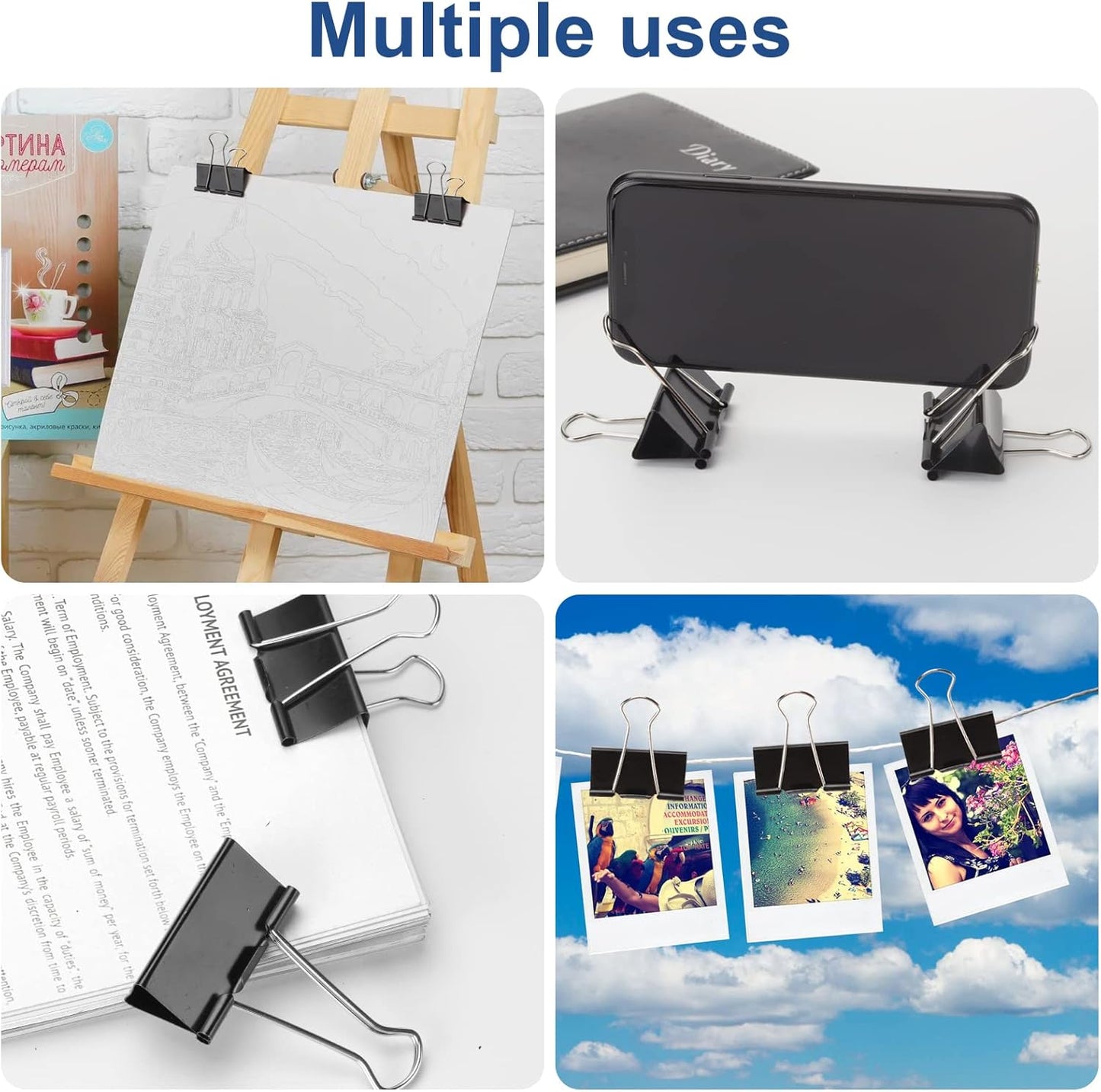 228 PCS Binder Clips Paper Clamps Assorted Sizes,Extra Large Medium Small Mini and Micro,Black Metal Paper Binder Clip 6 Sizes for Office, Home and School
