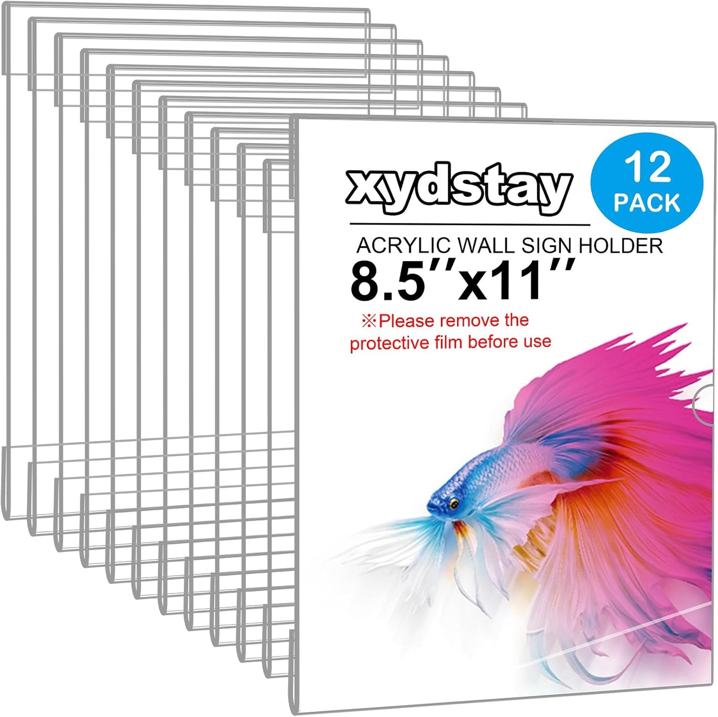 12pack 8.5 X 11 Wall Mount Acrylic Sign Holder with Tape, Clear Plastic Menu Holder, Unbreakable Table Sign Holder for Office, Restaurant, Store, School and Home Use with Notch