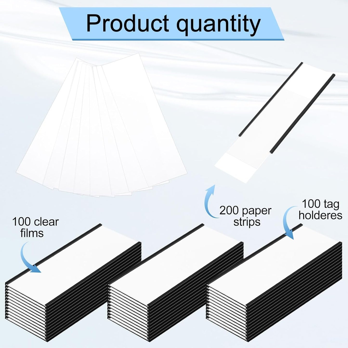 100 Pcs 6" x 2" Magnetic C Channel Label Holders with Replacement White Paper and Clear Plastic Films, Magnetic Cards Name Tags for Rack Shelf Warehouse Labels Accessories