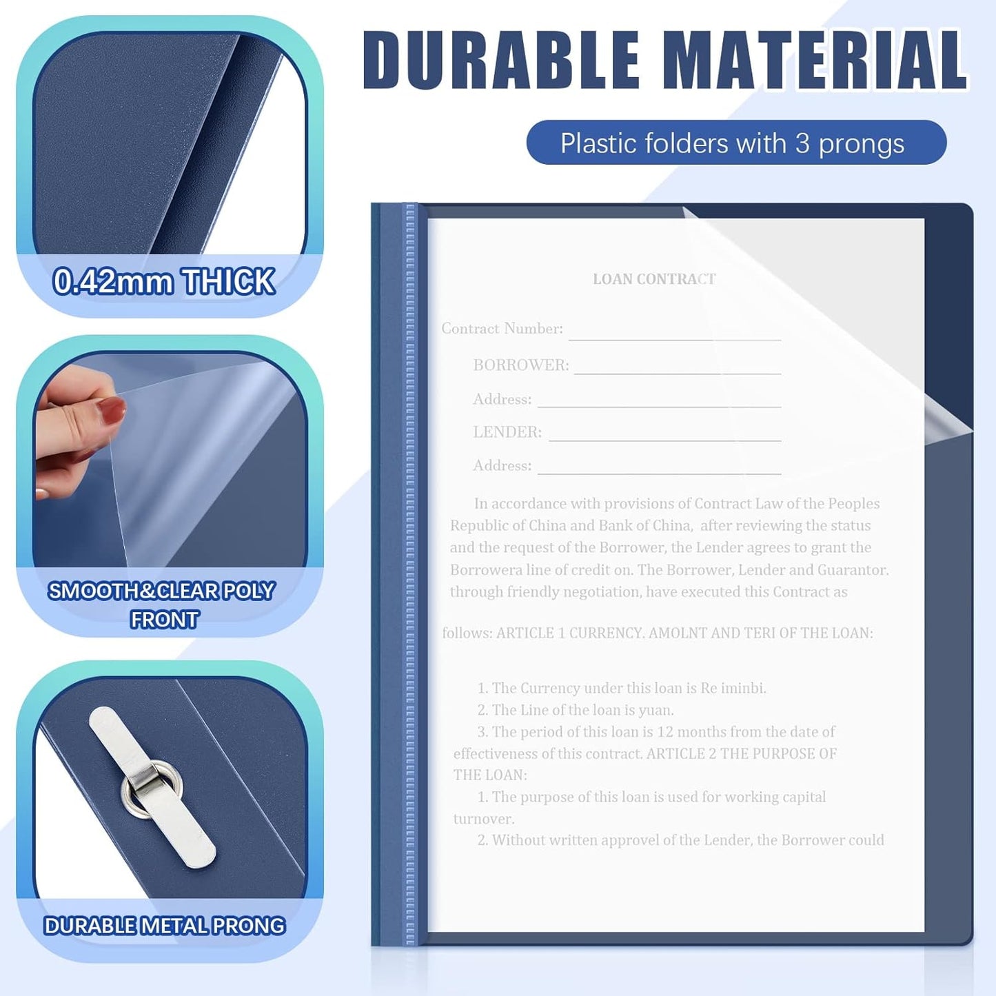 Teling 150 Pcs Plastic Report Covers with 3 Prong Clear Front Resume Folder Business Report Covers Bulk Presentation Folders Clear Front Report Folders for Documents, School, Office(Navy)