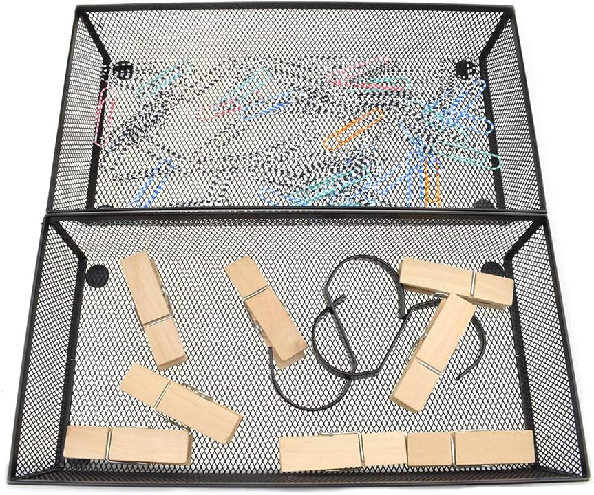 HAHIYO Stackable Mesh Tray Cup 12 x 6 x 2 inches Sturdy Container for Desk Drawer Organizer Collection for Home Office School kitchen Soft Foam Feet No Sharp Edges 1 Pack Black