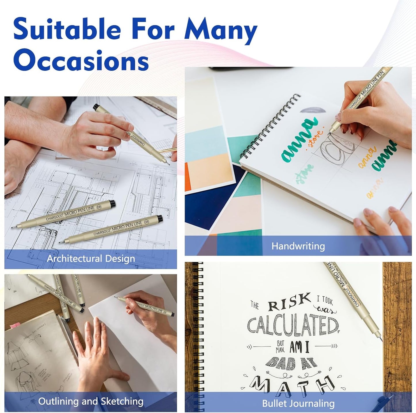 2 Micro Pen, 6 Pack Black Fine Point Pen with Waterproof Archival Ink, 2mm Fineliner Ink Pens for Artist Illustration, Sketching, Anime, Manga, Technical Drawing and Scrapbooking