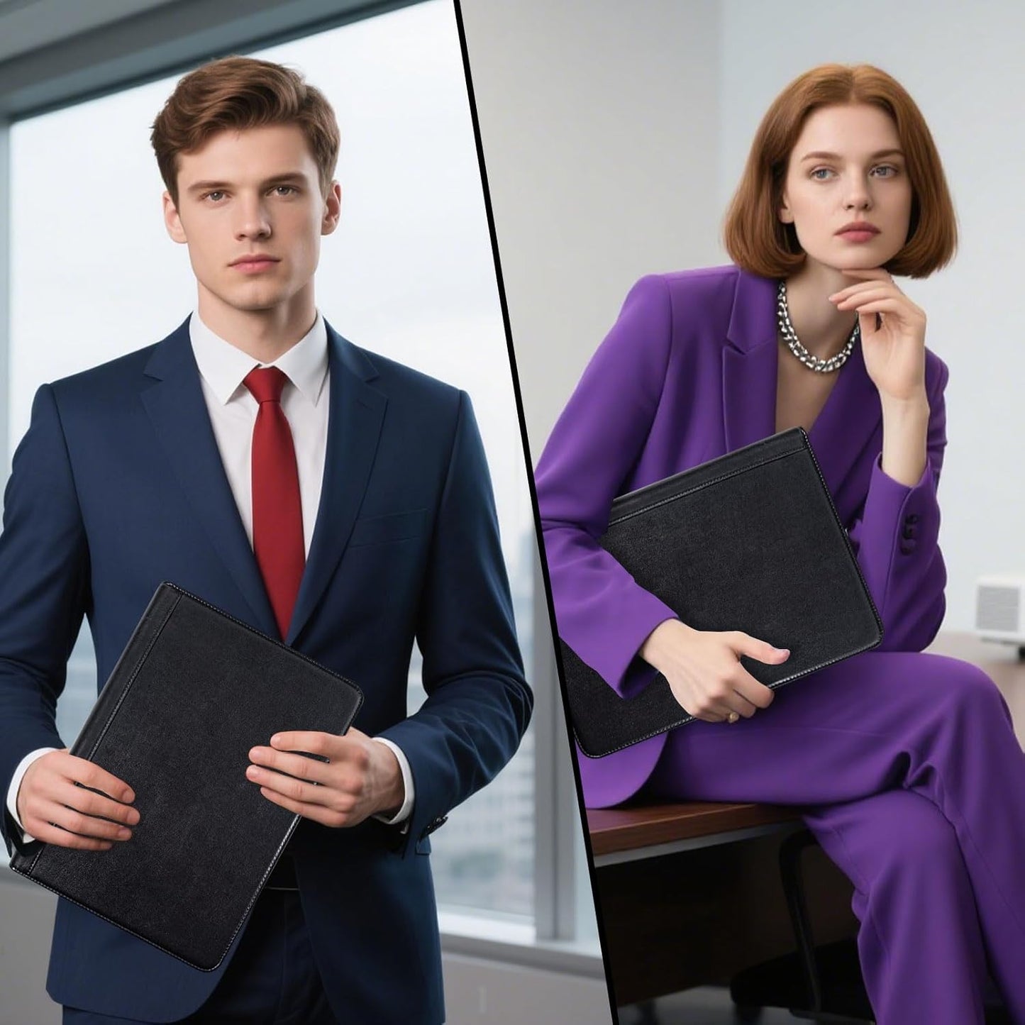 Calfinder Personalized Padfolios Portfolio Binder,3 Ring Leather Binder with Zipper,Professional Padfolios for Women&Men, Business Portfolio Organizer for Resume, Leather Folder for Ipad