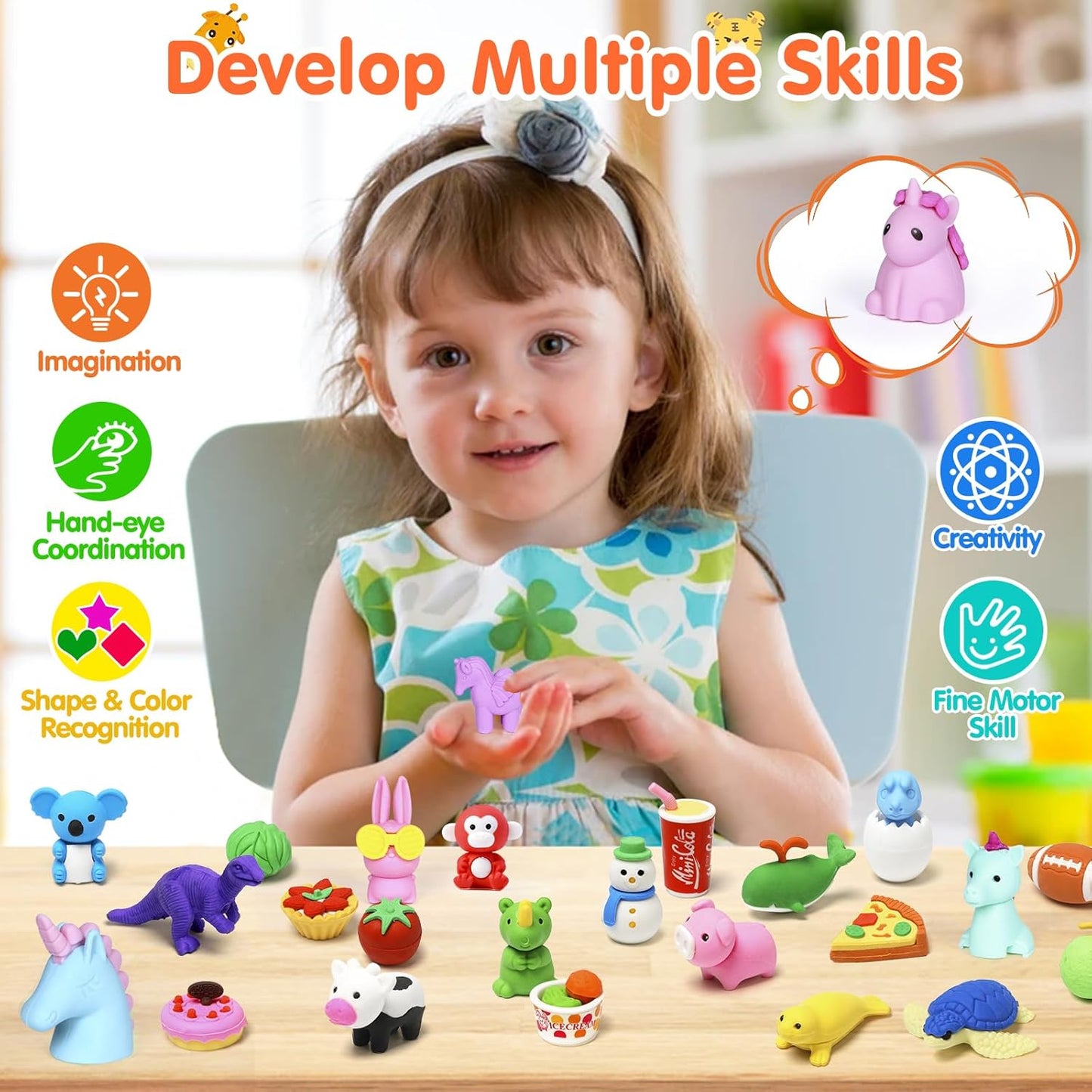 120 Pack Animal Pencil Erasers for Kids, 3D Mini Puzzle Take Apart Erasers, Desk Pets & Treasure Box Toys, Bulk Party Favors, Classroom Prizes, School Supplies, Gift for Boys & Girls