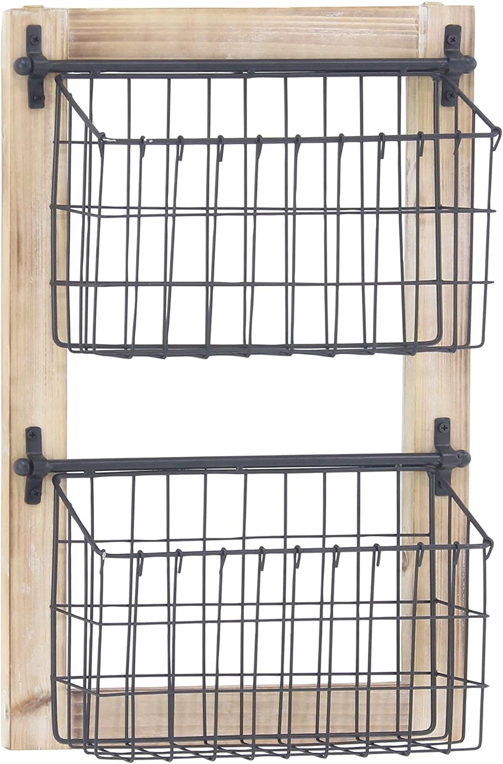 Deco 79 Metal Rectangle Magazine Rack Holder with Suspended Baskets, 14" x 4" x 22", Black, 22"H
