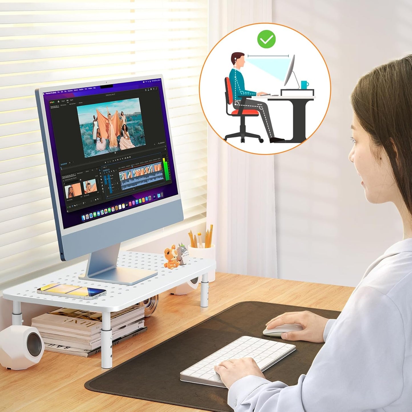 Bracwiser Monitor Stand Riser, Metal Computer Stand, 3 Height Adjustable Screen Riser with Mesh Platform for PS4, Laptop, Printer, Notebook and All Flat Screen, Holds Up to 20KG,White