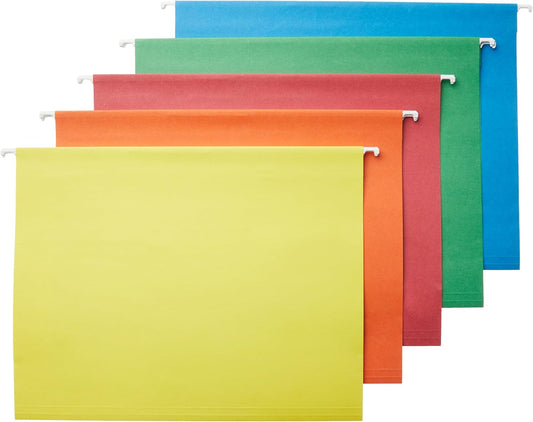 Amazon Basics Hanging Organizer File Folders for Efficient Filing, Assorted Colors, Letter Size (Pack of 25)