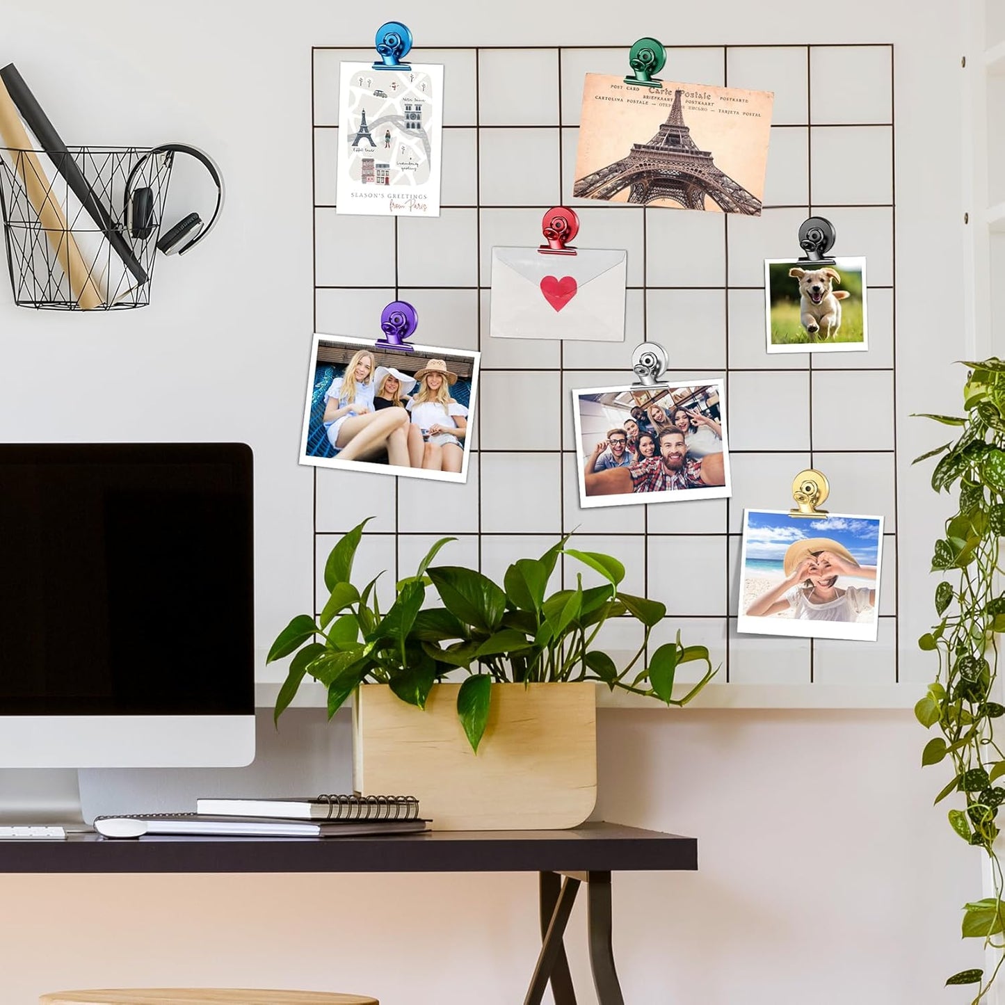 FINDMAG 12 Pack Magnetic Clips for Picture Hanging and Photo Display, Ideal for Fridge, Graduation Picture Display and Picture Holders, Strong Scratch-Free Magnet Clips for Kitchen, Office, Home