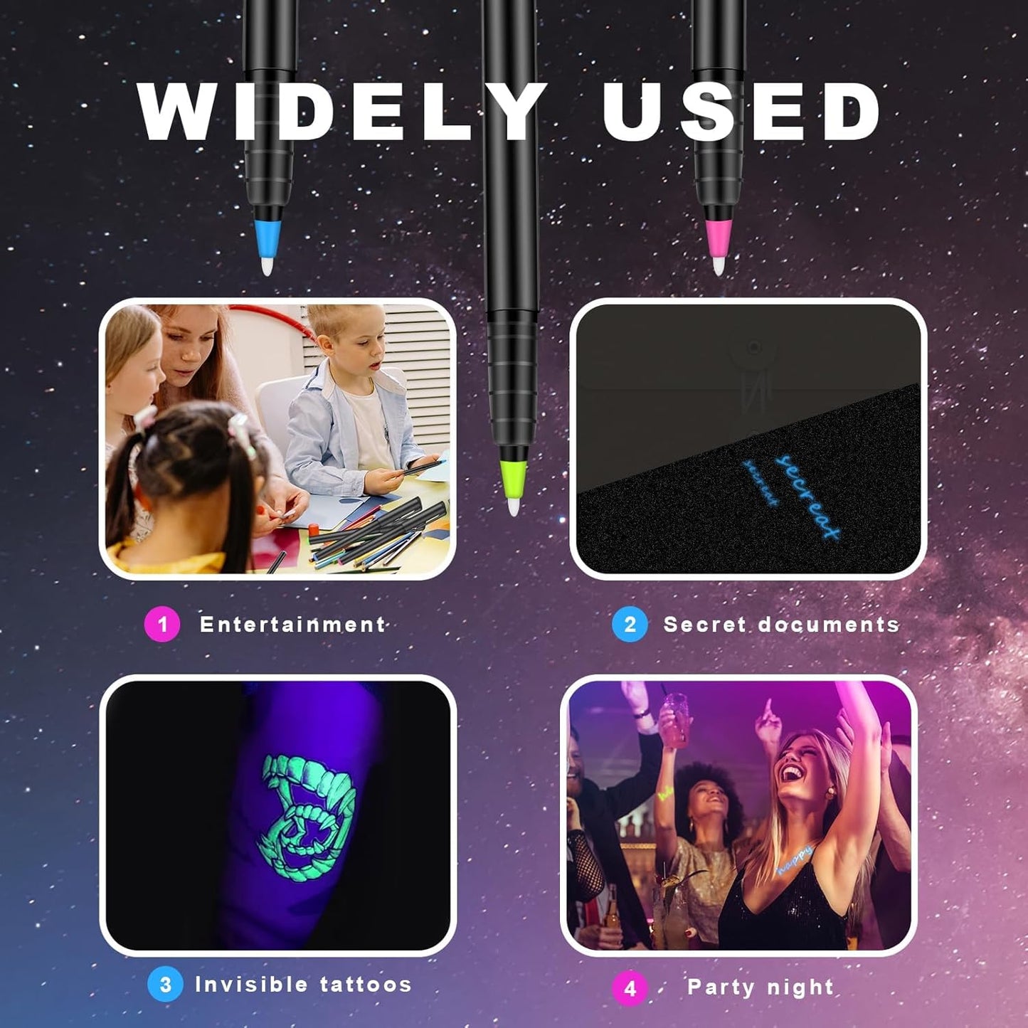 Invisible Ink Pen, Spy Pen with 3 PCS Mini UV LED Keychain Flashlight, Disappearing Ink Magic Pens with Black Light Markers for Secret Notes, Fit for Christmas Halloween Holiday Gifts (3 PCS)