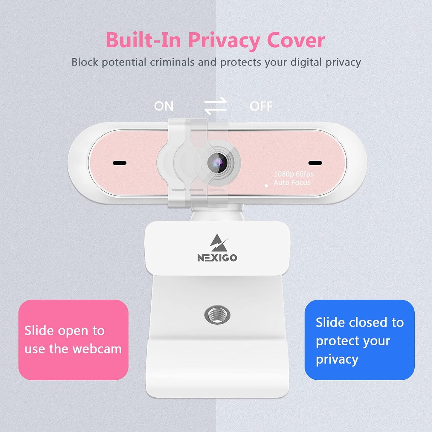 NexiGo N660P 1080P 60FPS Webcam with Software Control, Dual Microphone & Cover, Autofocus, HD USB Computer Web Camera, for OBS/Zoom/Skype/FaceTime/Teams/Twitch, Pink