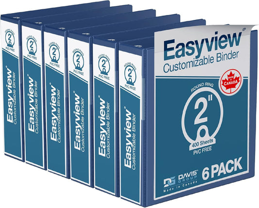 Easyview Premium 3-Ring Binders with Clear-View Covers and Round Rings, Binders for School or Office, 2 Inch, Pack of 6, Royal Blue