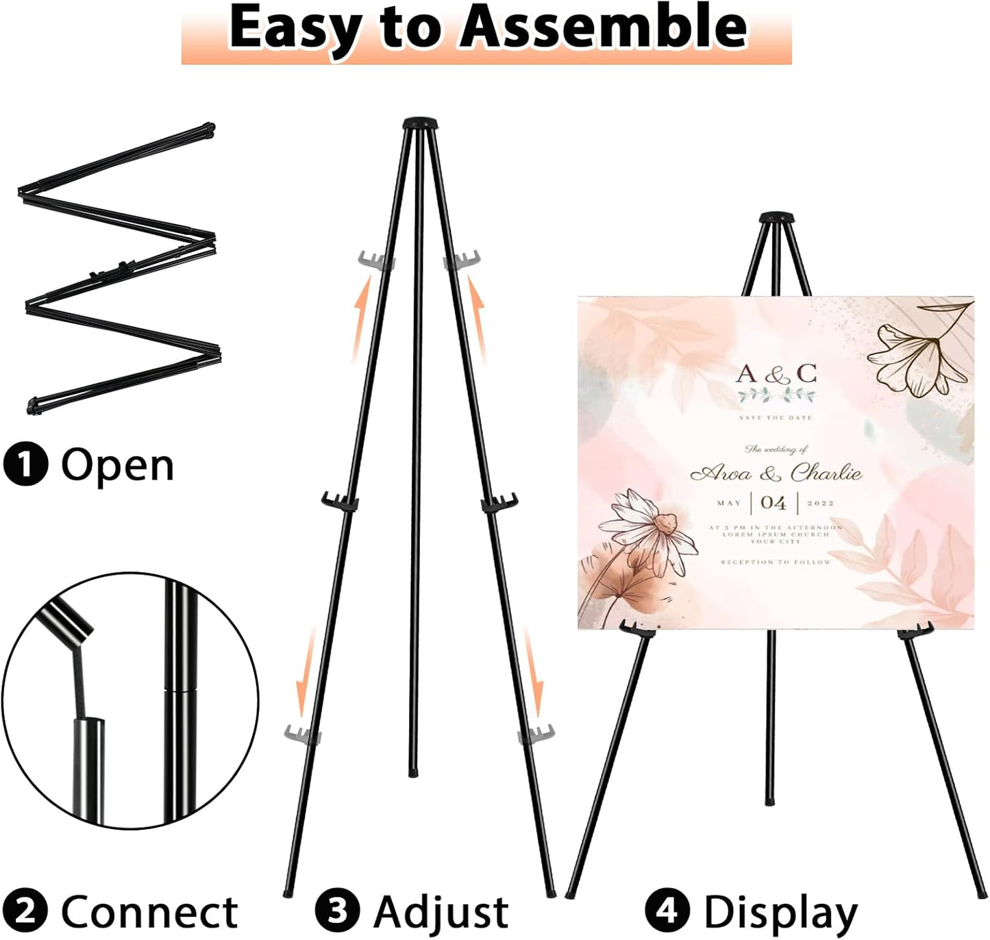 Instant Display Easel Stand - 63" Tripod Collapsible Portable Artist Floor Easel - Easy Folding Telescoping Adjustable Art Poster Metal Stand for Display Show (1 Pack)
