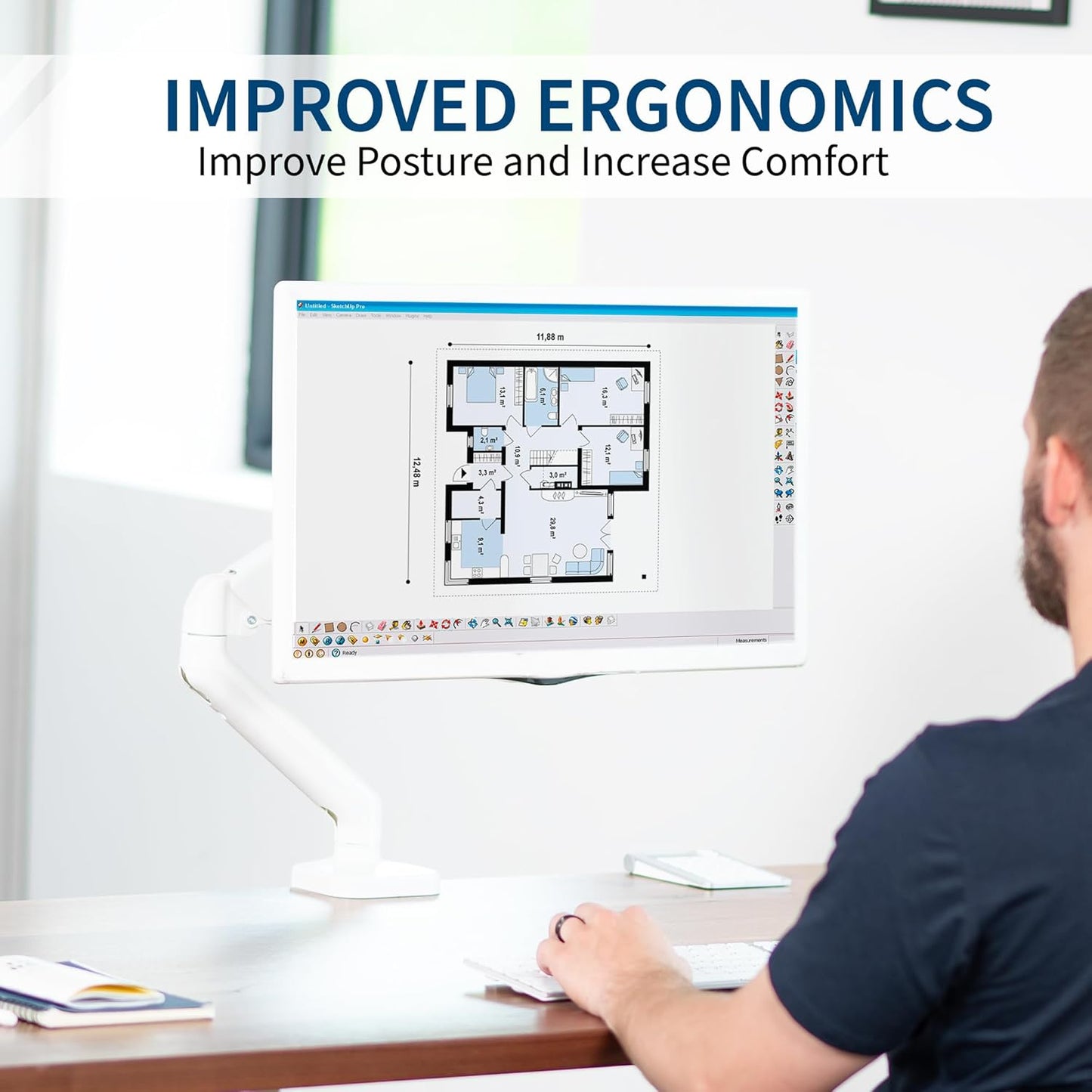 VIVO Single 17 to 32 inch Monitor Height Adjustable Counterbalance Mechanical Arm Desk Stand, Classic, Universal VESA Mount, White, STAND-V001OW