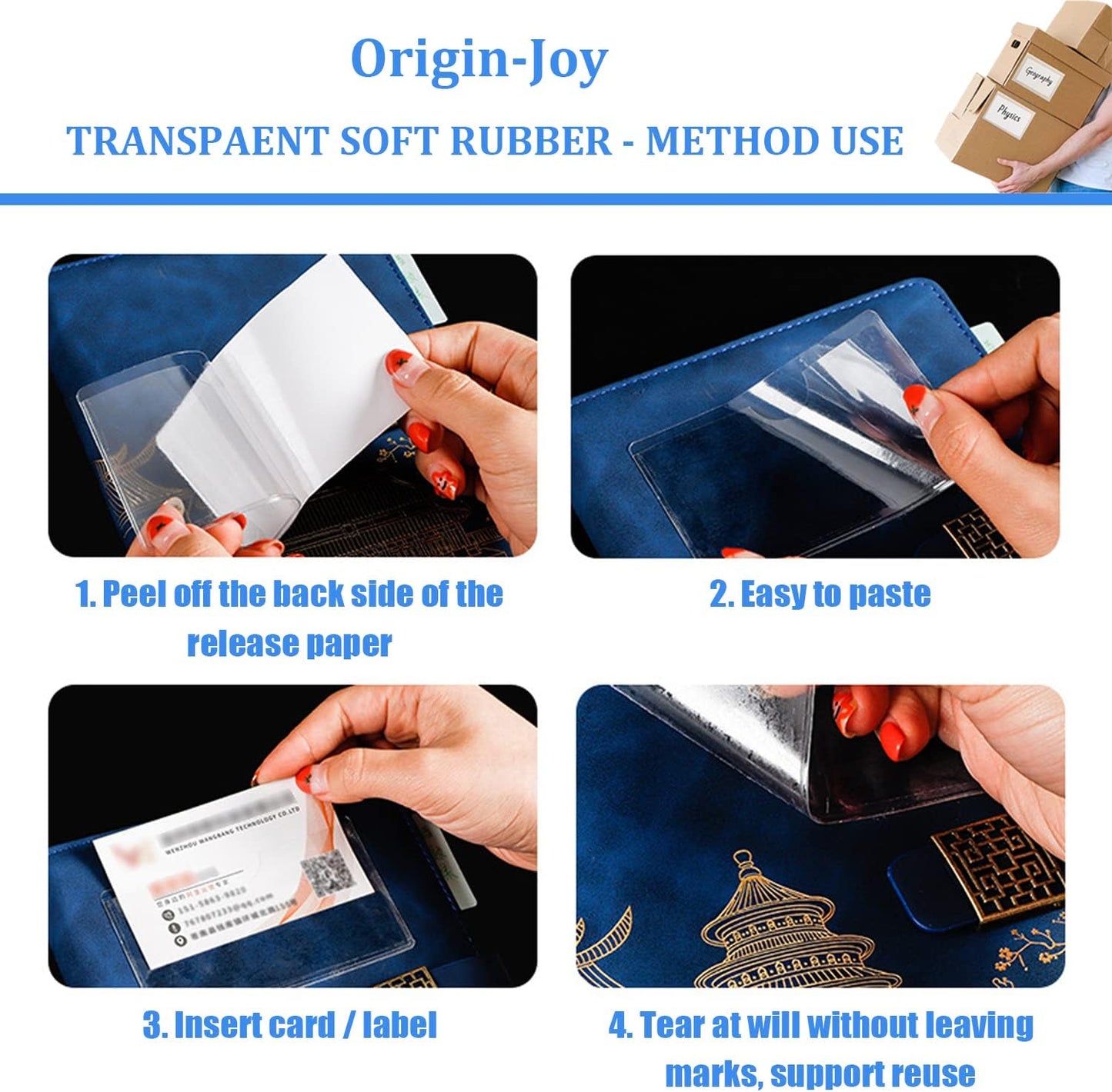 Origin-Joy 35 PCS Self Adhesive Index Card Pockets with Top Open, Clear Plastic Label Holder for Cards of Note, Library and Business, Adhesive Label Pockets & Card Holder (3 x 3 inch)