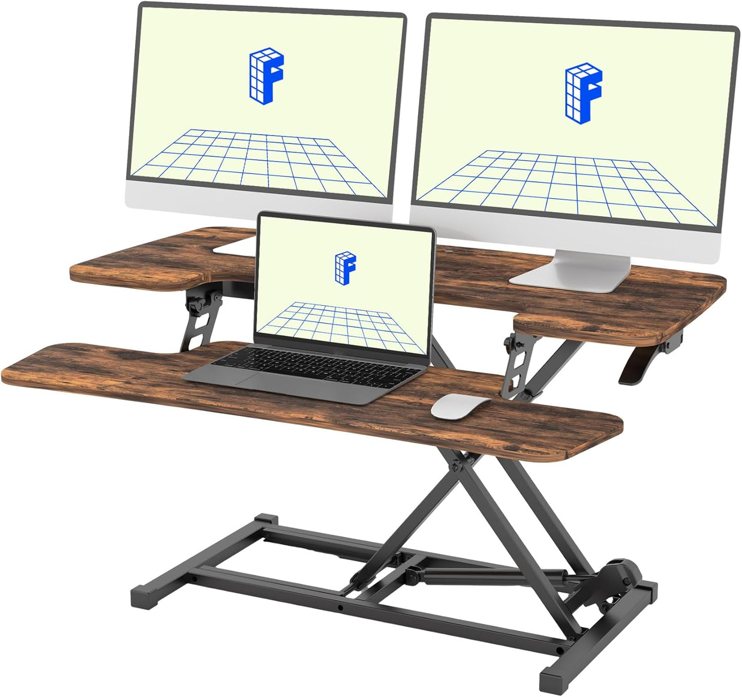 FLEXISPOT 35" Height Adjustable Standing Desk Converter Sit-to-Stand Desk Riser with Wide Keyboard Tray Workstation for Home and Office, Rustic Color
