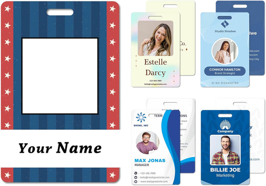 Custom Id Badge Custom Id Card Identification Badges Customizable Personalized Name Badge Customize Name Tag Photo Logo Employee Work Office Volunteer Customized Personal (Vertical-15)