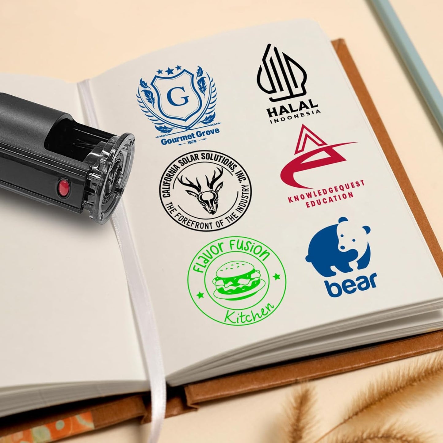 Custom Logo Stamps Self Inking - Personalized Business Logo Text Stamp - Personalized Image Self-Inking Stamper for Office - 4 Sizes - 5 Ink Color Options (Logo)
