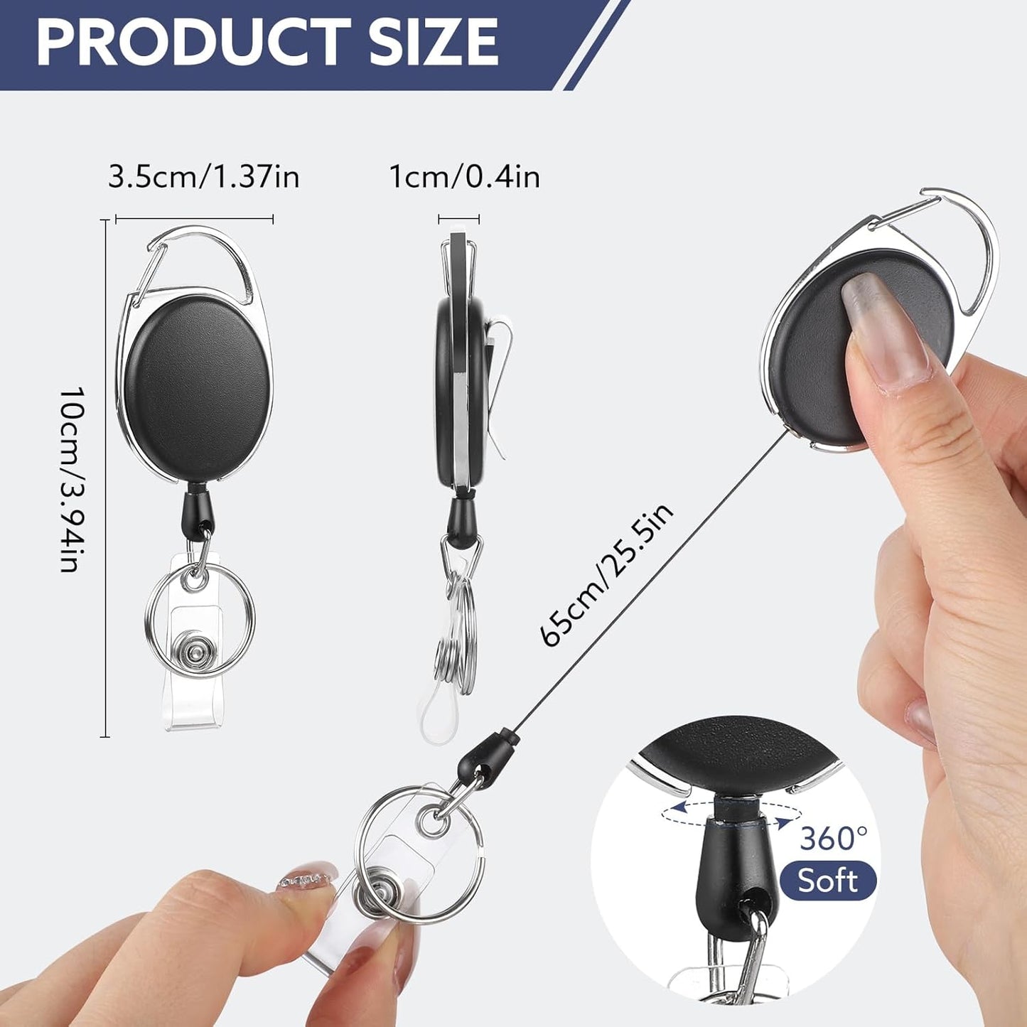 20 Pack Badge Reels Retractable ID Badge Holder with Carabiner Heavy Duty Badge Reel Clip and Key Chain for Work Office