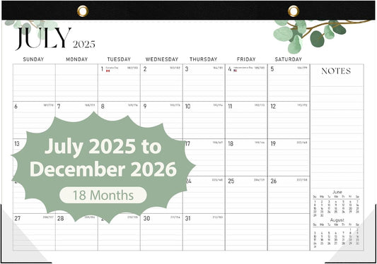 Desk Calendar 2025-2026, 18 Months (July 2025 to December 2026) - Large Size 17" x 12" Desktop/Wall Monthly Calendar with To Do List, Personal Desk Calendar Planner for Home, School, Office - Leaf