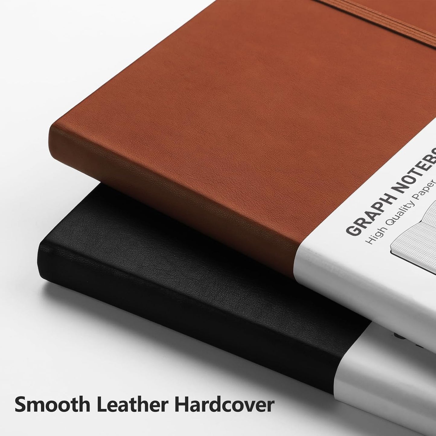 RETTACY Graph Grid Paper Notebook, 2-Pack, 192 Pages per Pack, A5 Medium Size (5.7'' x 8.3''), Leather Hardcover, 100 GSM Thick Paper, for School, Students, Math, Engineering (Black & Brown)