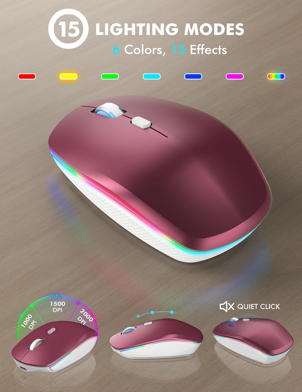 Wireless Keyboard and Mouse Combo - RGB Backlit, Rechargeable & Light Up Letters, Full-Size, Ergonomic Tilt Angle, Sleep Mode, 2.4GHz Quiet Keyboard Mouse for Mac, Windows, Laptop, PC