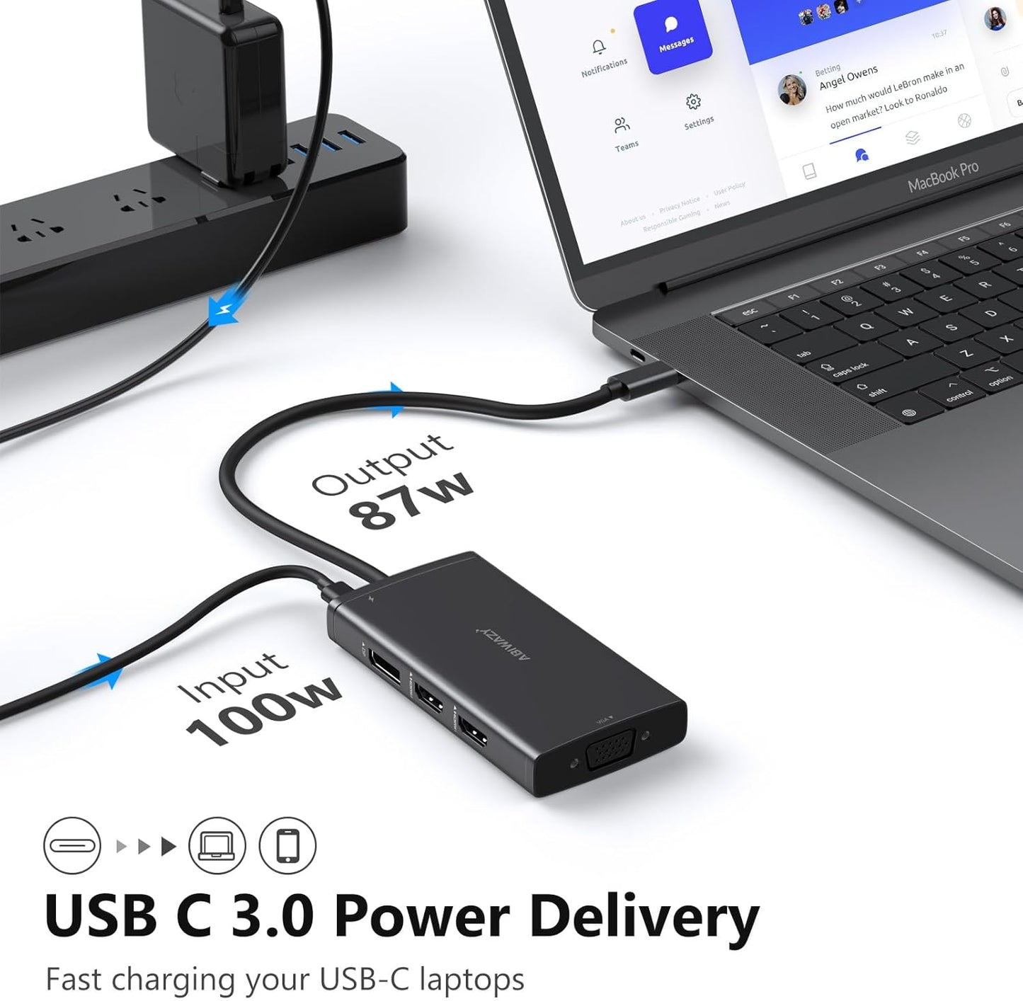 ABIWAZY USB C Docking Station Dual Monitor for HP Dell Lenovo Thinkpad Surface, 8 in 1 Computer Multiple Monitor Hub Adapter to Dual 4K HDMI,DisplayPort,VGA, 00W PD,3 USB for Windows Laptops(Black)