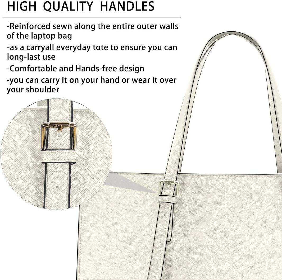 Laptop Bag for Women Waterproof Lightweight Leather 15.6 Inch Computer Tote Bag Business Office Briefcase Large Capacity Handbag Shoulder Bag Professional Office Work Bag Beige