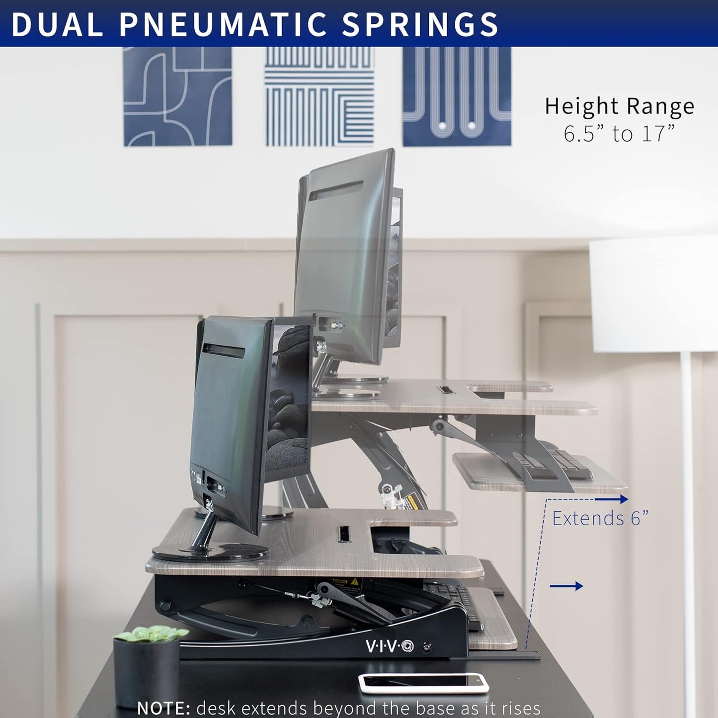 VIVO 36 inch Height Adjustable Stand Up Desk Converter, V Series, Quick Sit to Stand Tabletop Dual Monitor Riser Workstation, Gray Top, Black Frame, DESK-V000VG