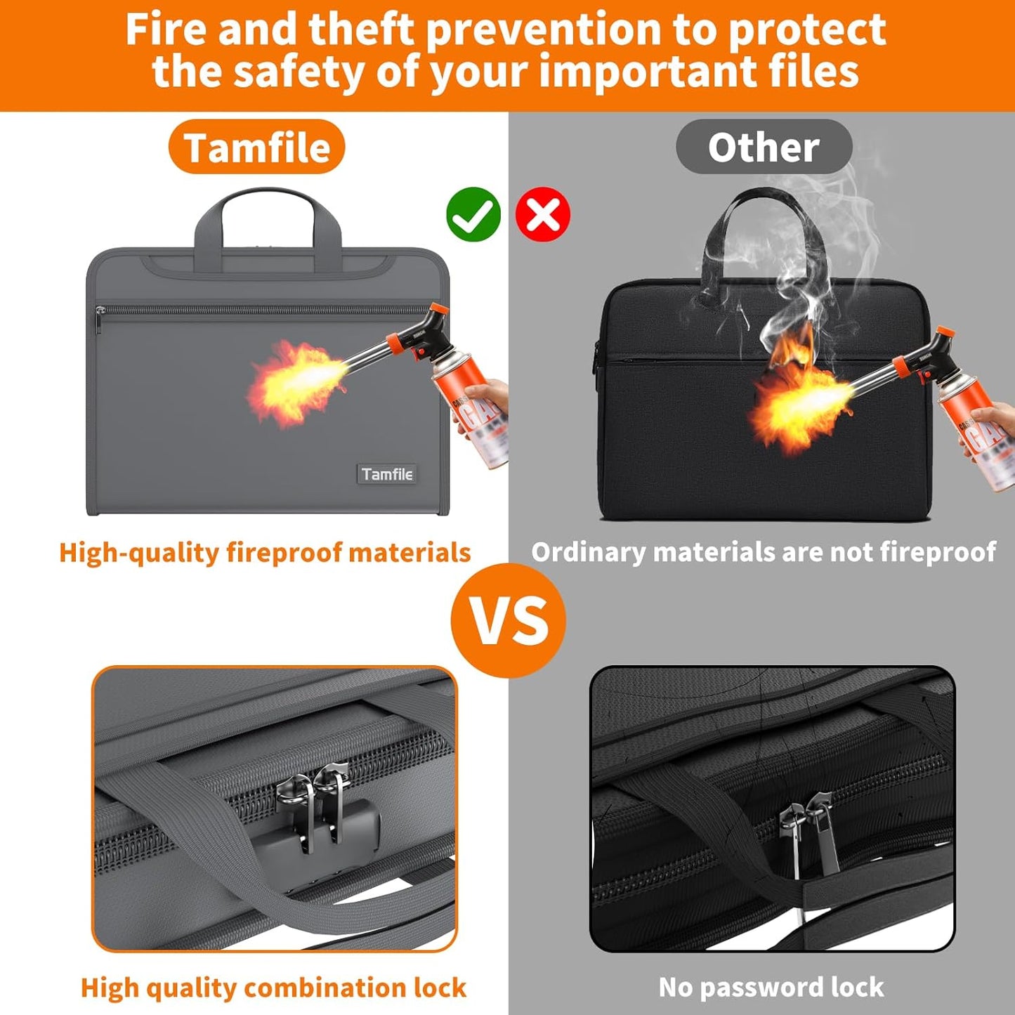 5200℉ Fireproof Accordion File Organizer with Lock, Thickened Document Organizer 13 Pocket with Zipper & Labels, Important Document Organizer, Expanding File Folder with Handle for Letter A4 (Grey)