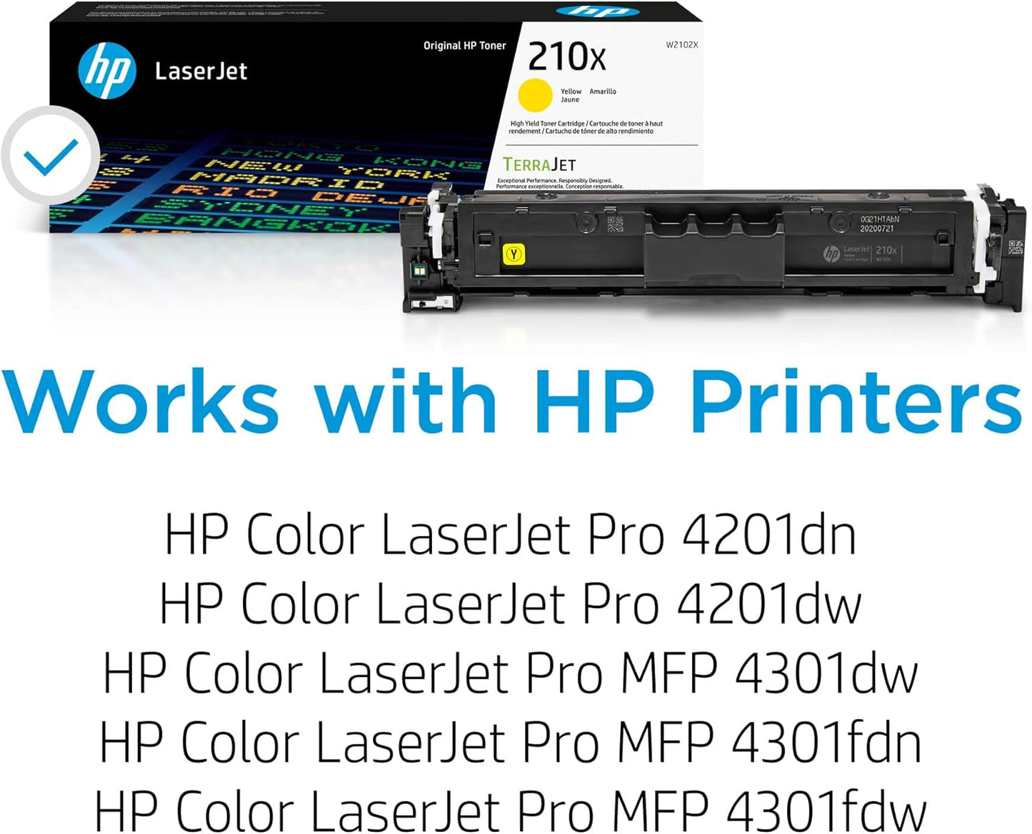 HP 210X Yellow High-Yield Toner Cartridge | Works Color Laserjet Pro 4201, Color Laserjet Pro MFP 4301 Series | W2102X