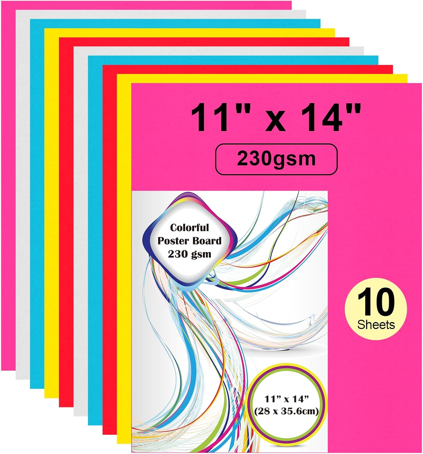 10 Pcs 11" x 14" Colored Poster Board Paper ROOKEA Colorful Poster Board Bulk 230 Gsm Thick Blank Smart Vision Boards for School Arts Craft Projects Drawing Scrapbooking Graphic