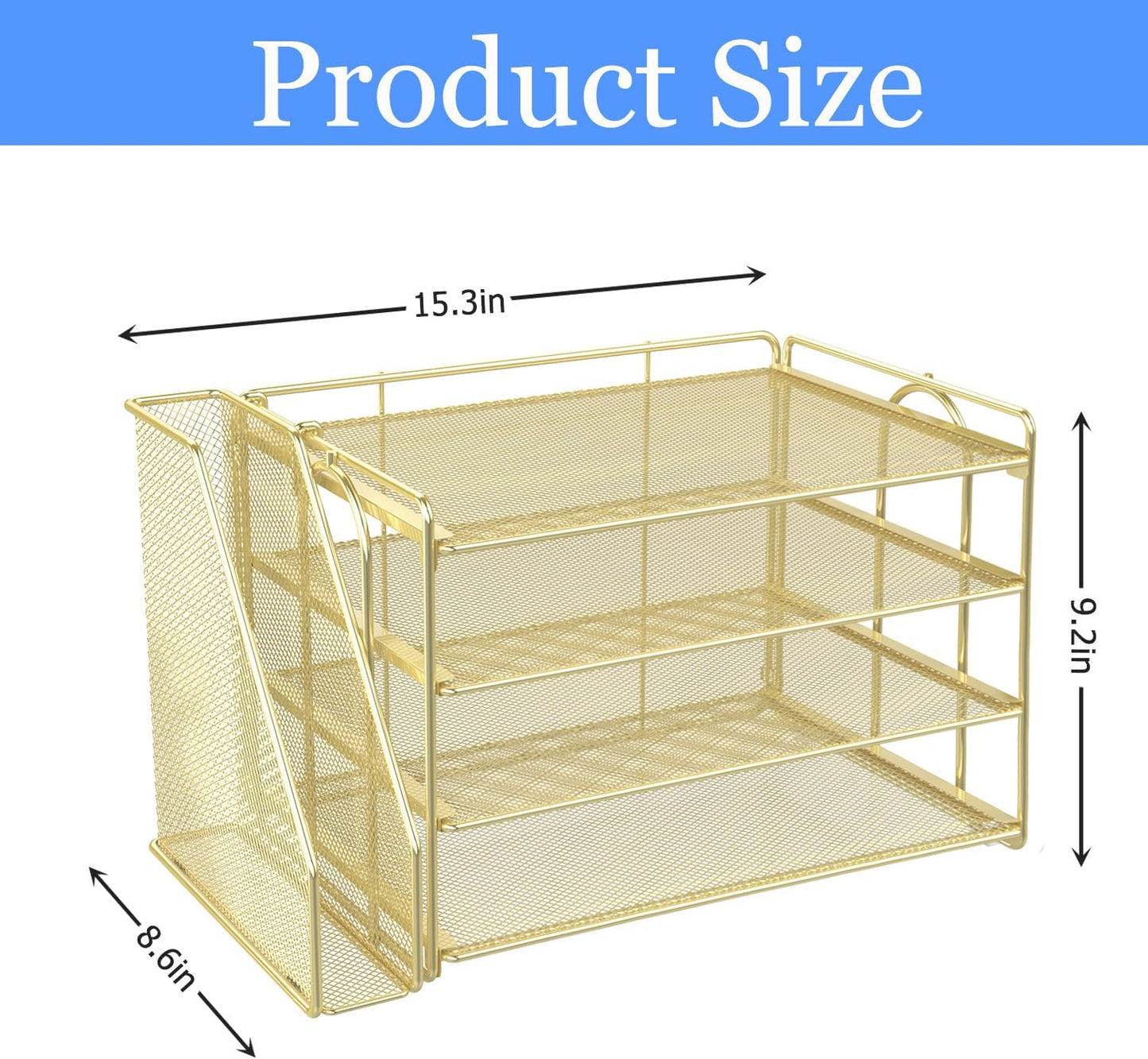 gianotter 4-Tier Paper Organizer With Magazine Holder, Desk Organizers and Accessories, Gold Desk Accessories, File Organizer for Office Supplies Storag(Gold)