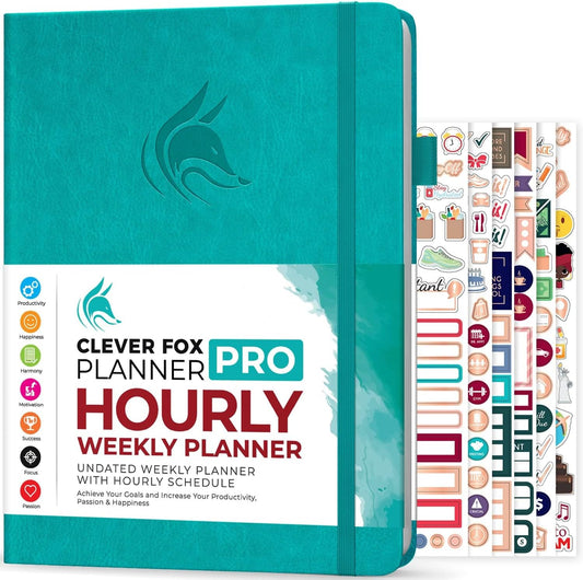 Clever Fox Planner PRO Schedule – Undated Weekly & Monthly Life Planner with Time Slots, Appointment Book & Daily Organizer, A4 (Turquoise)