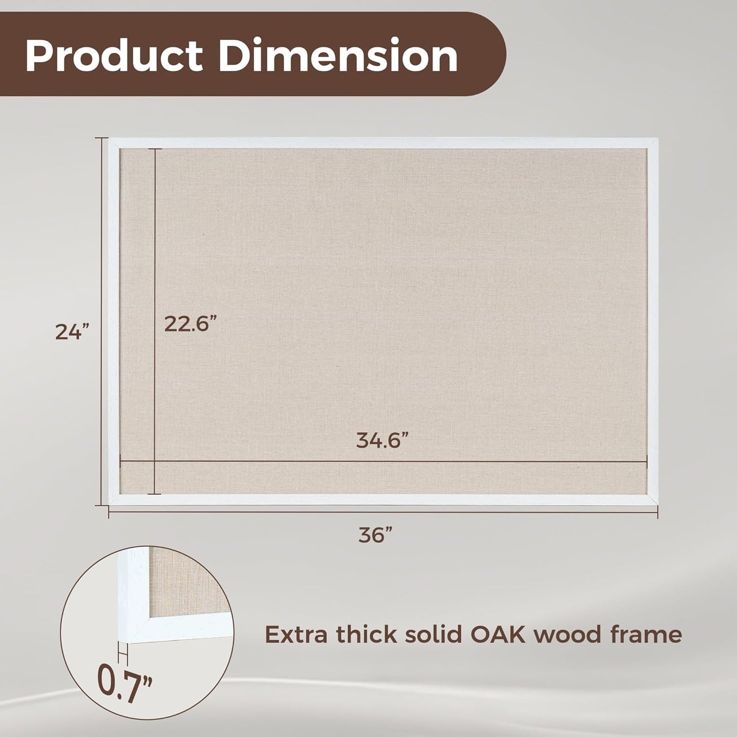 Fun Memories Cork Board Bulletin Board for Office, 24" x 36" Oak Wooden Framed Corkboard, Wall Mounted Notice Pin Board for School Home & Office, White