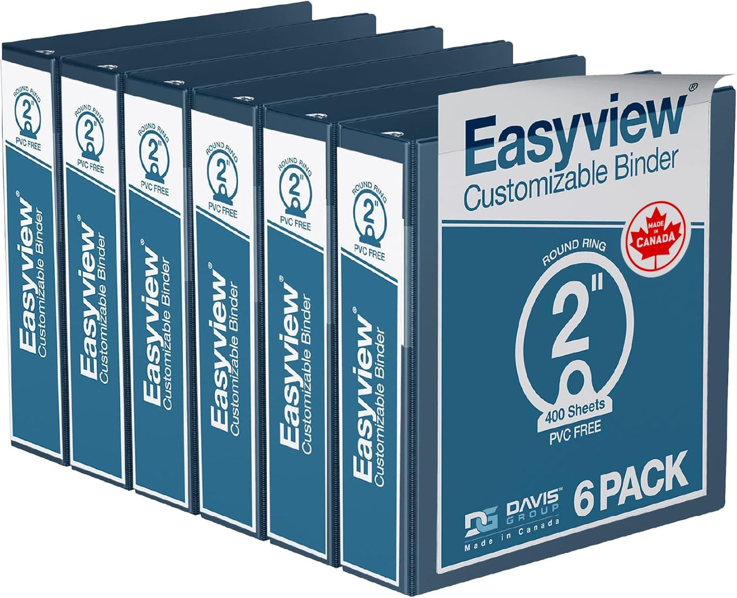 Easyview Premium 3-Ring Binders with Clear-View Covers and Round Rings, Binders for School or Office, 2 Inch, Pack of 6, Navy Blue