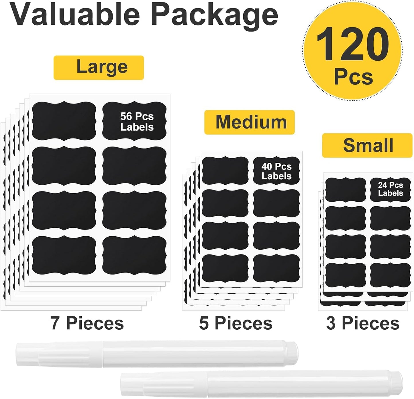 120 Pcs Chalkboard Storage Bin & Container Labels - Waterproof Reusable Chalk Labels for Mason Jars - Liquid Chalk Markers (2 Included) - Perfect for Parties & Weddings