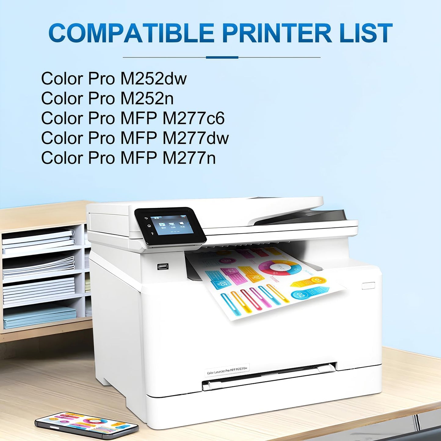 201A Toner Cartridges 4 Pack(with Chip) Comaptible with 201A Toner Cartridges, Works for Color Pro MFP M277dw M277c6 M252dw M252n M252 M277 M277n Ink Printer (Black Cyan Yellow Magenta)