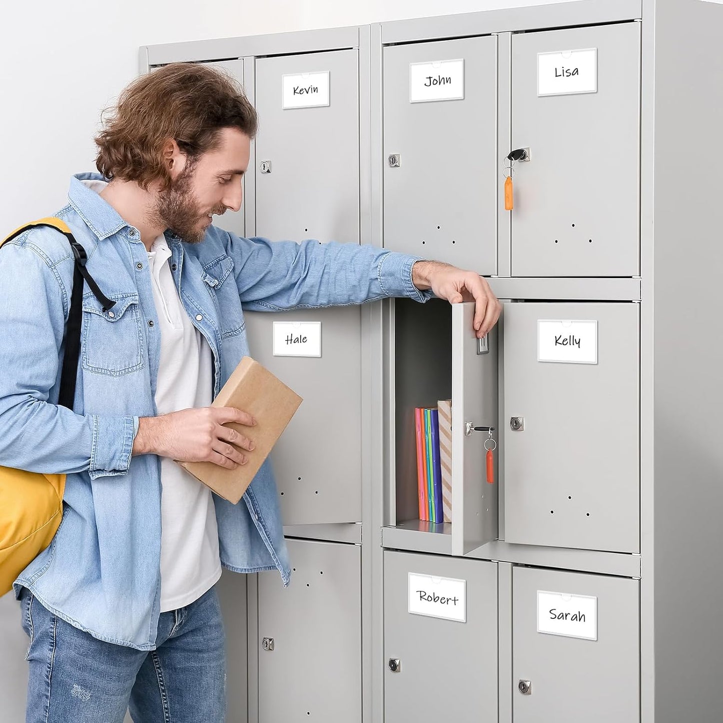 Circloophs 100 Packs Self Adhesive Index Card Pockets for 4”x 6” Card, Adhesive Label Holders with Top Open – 4.6”x 6.3” Clear Adhesive Label Pockets for Storage Bins, Locker, Shelves, Library, Office