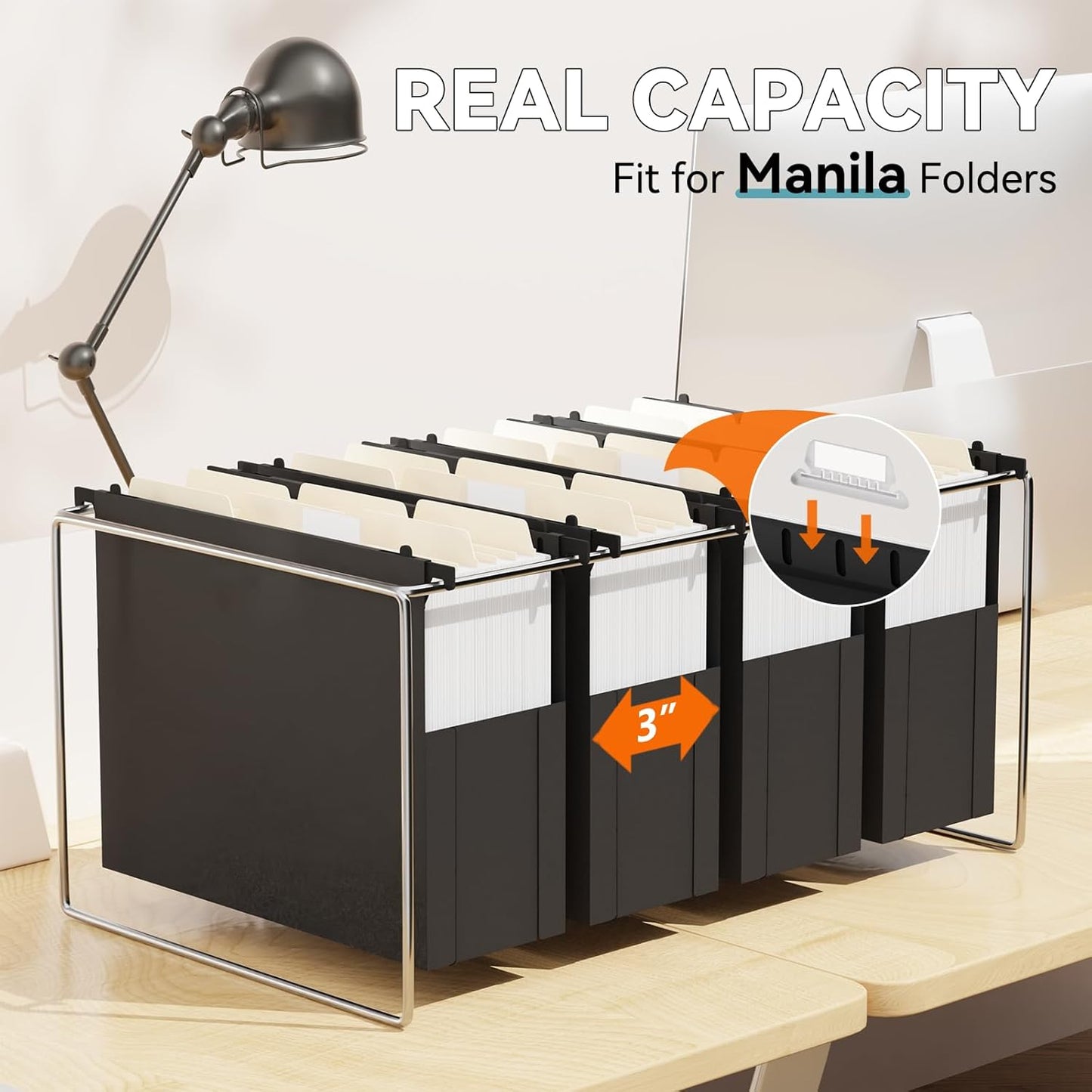 Plastic Extra Capacity Hanging File Folder Letter Size,6 Pack Heavy Duty 3" Expanding Accordian Pocket,Expandable Large Hanging Folders,Sturdy Hanging Organizer for Bulky Files-Black