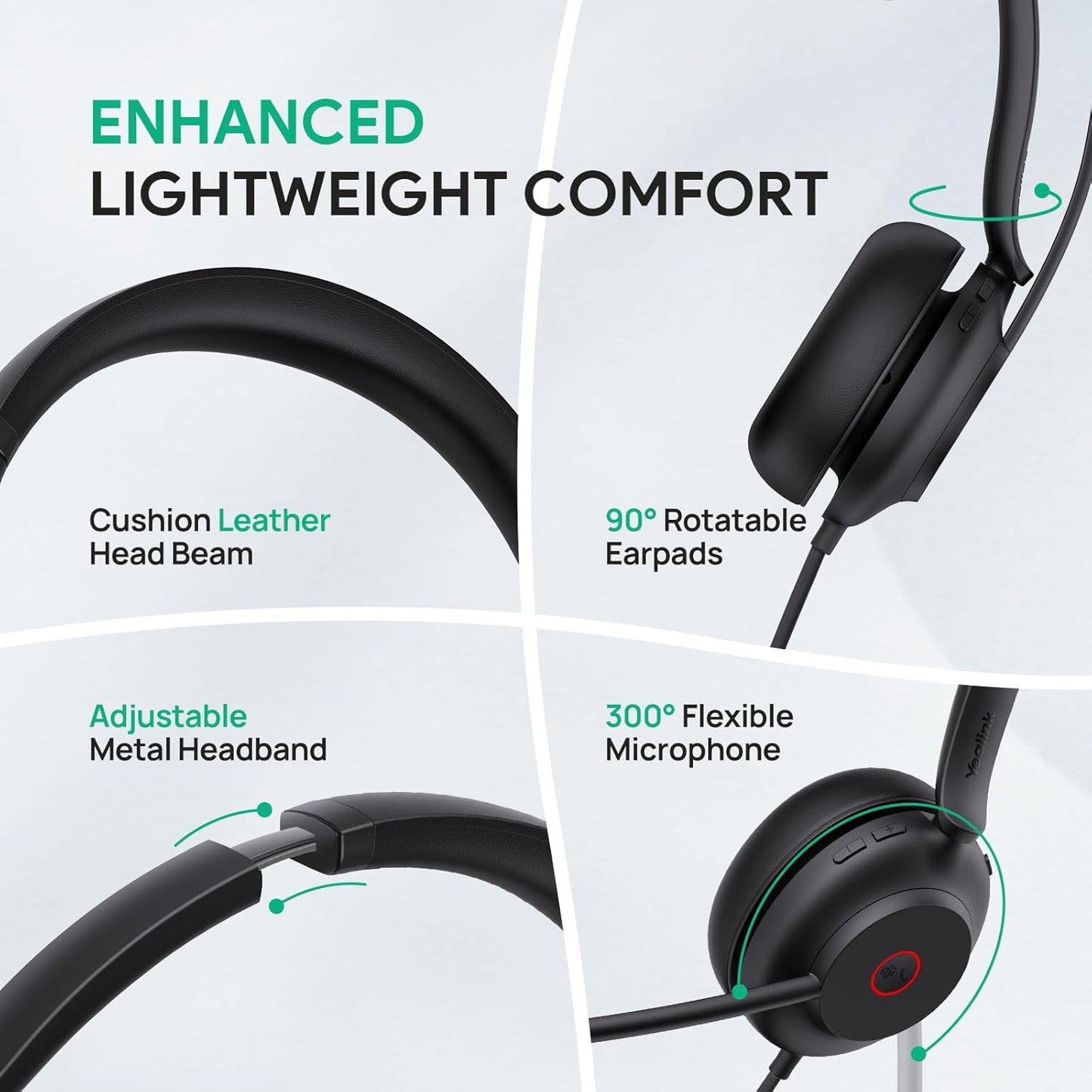 Yealink UH35 USB Headset with Microphone,Mono Wired Headset with Noise Cancelling Mic,Computer Headset Teams Certified,for Home Office Online Meeting Call Center, All Day Comfort