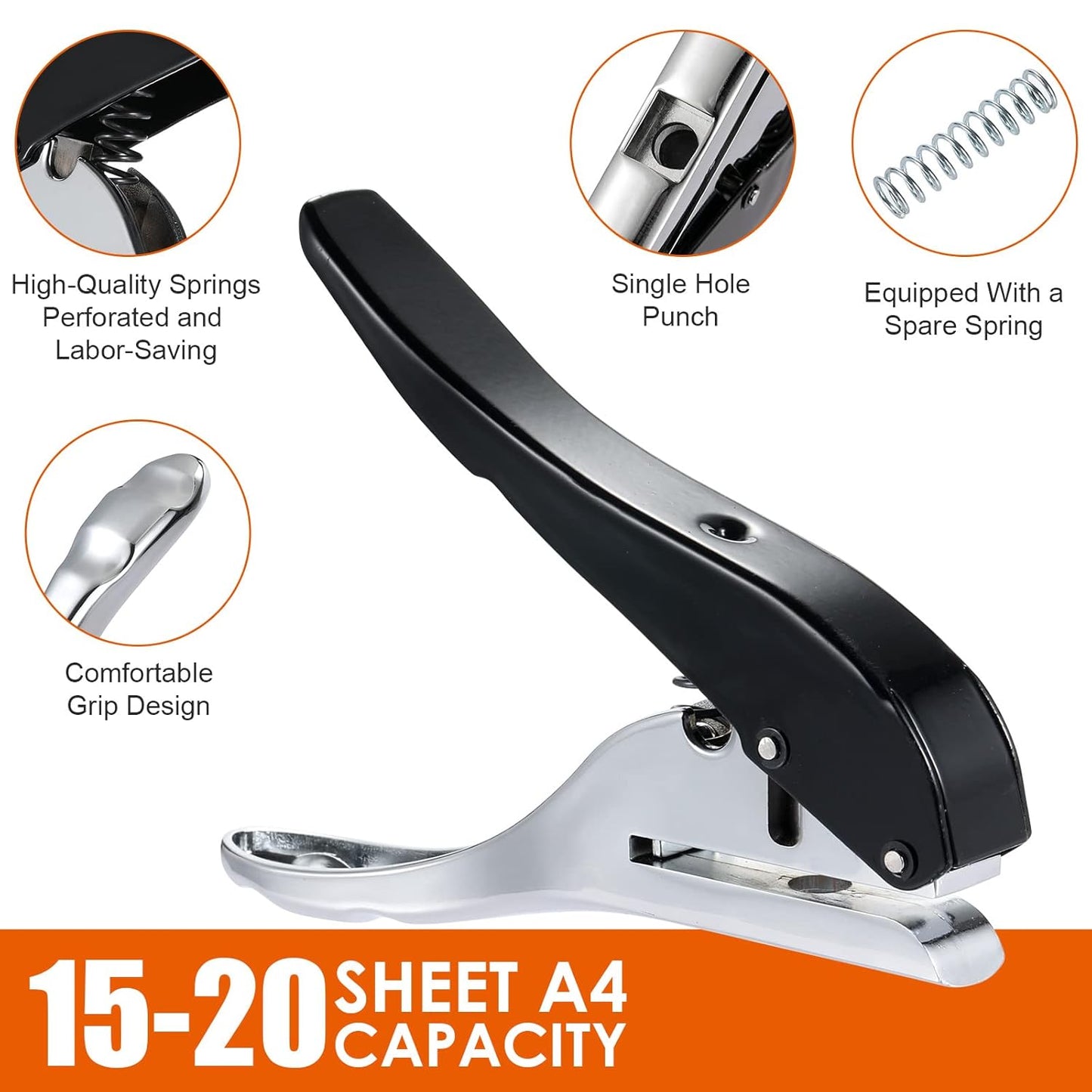 Hole Punch 4mm Single Hole Punch,Heavy Duty Hole Puncher Single,Paper Punch Portable Hand Held Long Hole Puncher for Paper Cards Plastic Cardboard