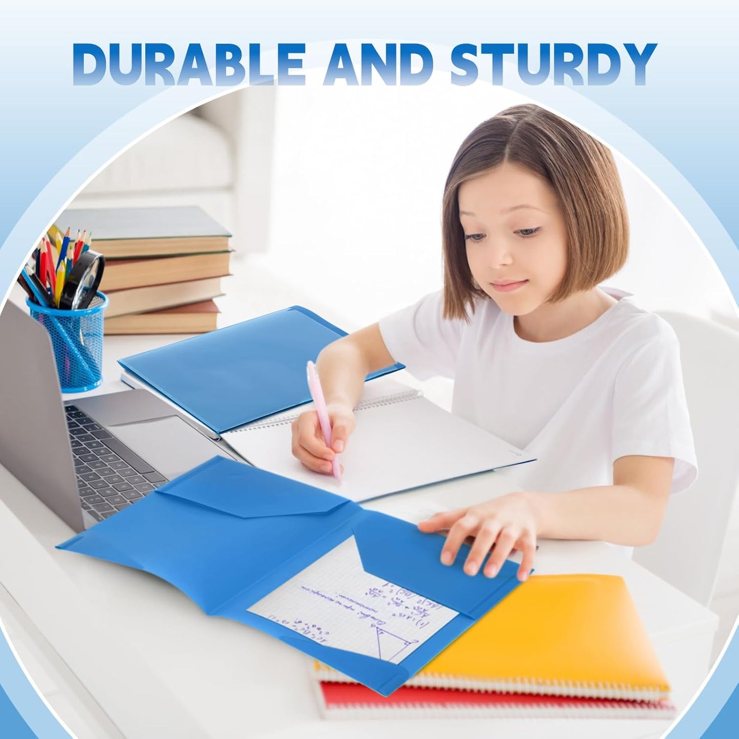 Henoyso 60 Pcs Plastic Folders with Clear Front Pockets Heavy Duty File Folders with 2 Pockets and Card Slot for Student Communication School Office Presentation Report (Blue)