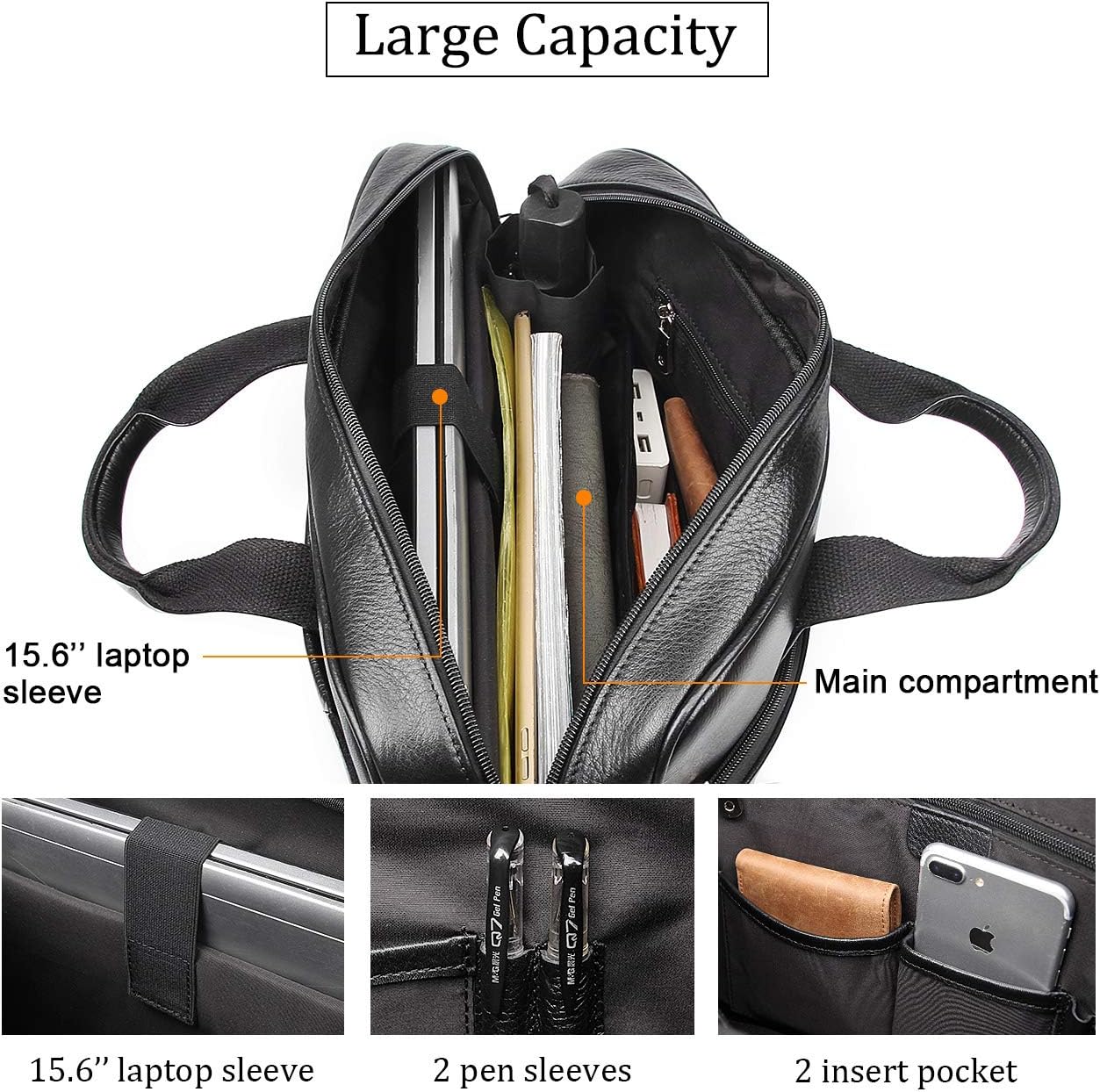 Augus Leather Laptop Briefcase for Men,Waterproof Travel Messenger Duffle Bags 15.6 Inch Laptop Bag